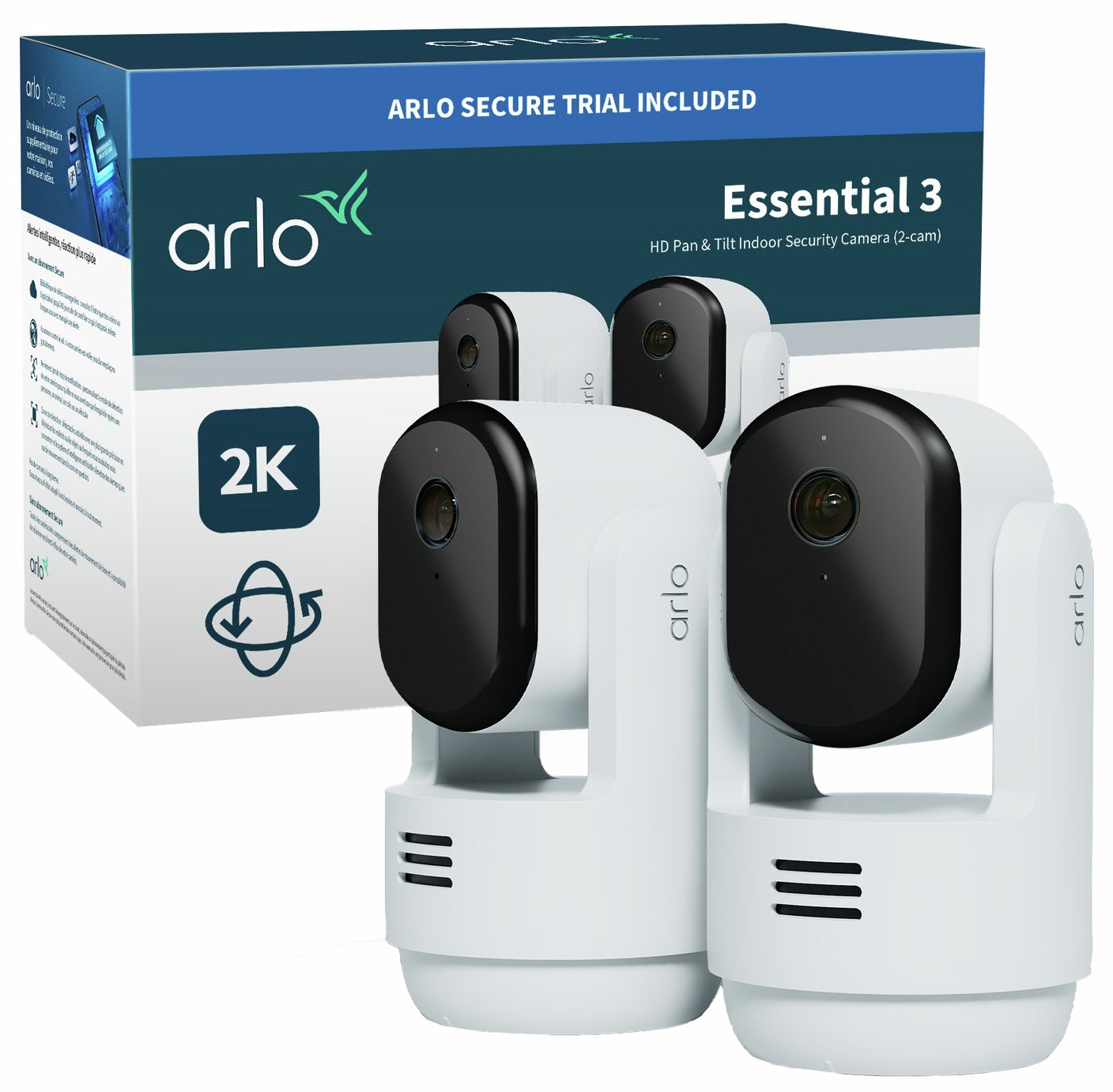 Arlo Essential 3 Pan/Tilt 2K Indoor Security Camera (2-Cam)
