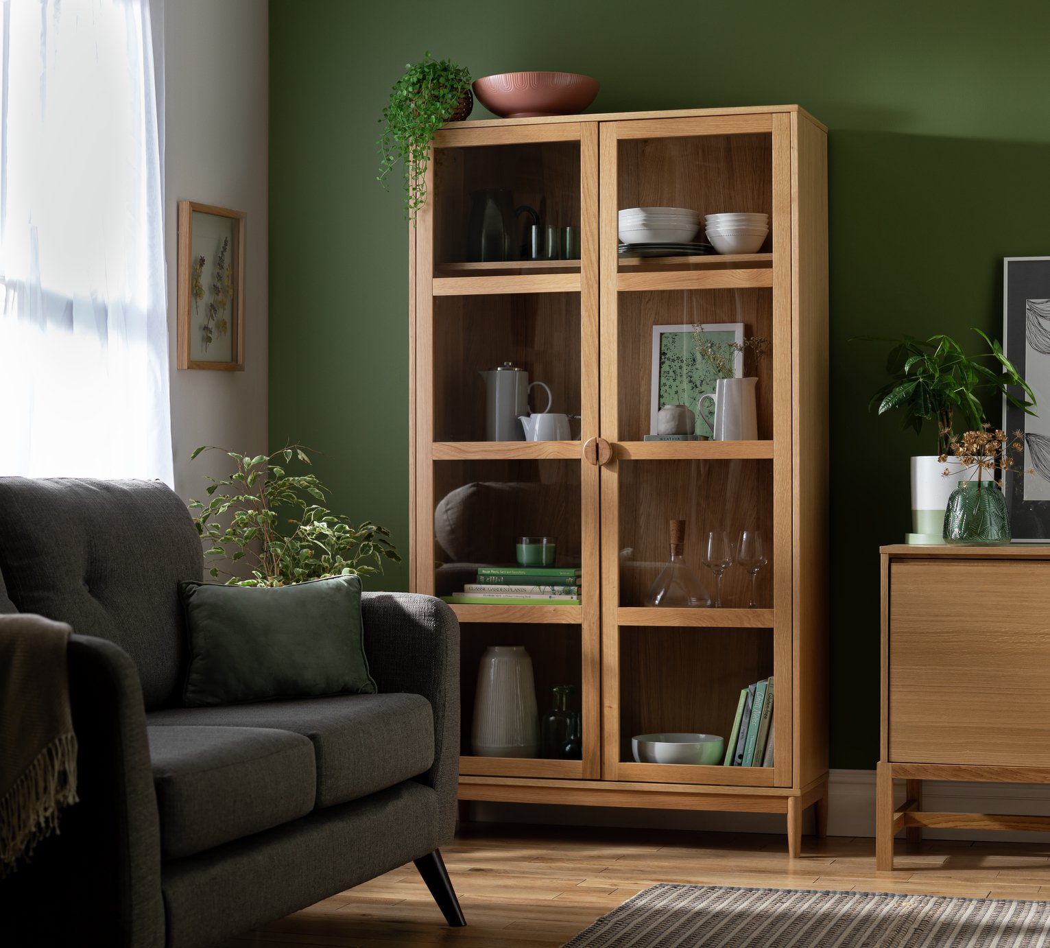 Habitat Cornelia 2 Door Glass Tall Display Cabinet - Natural