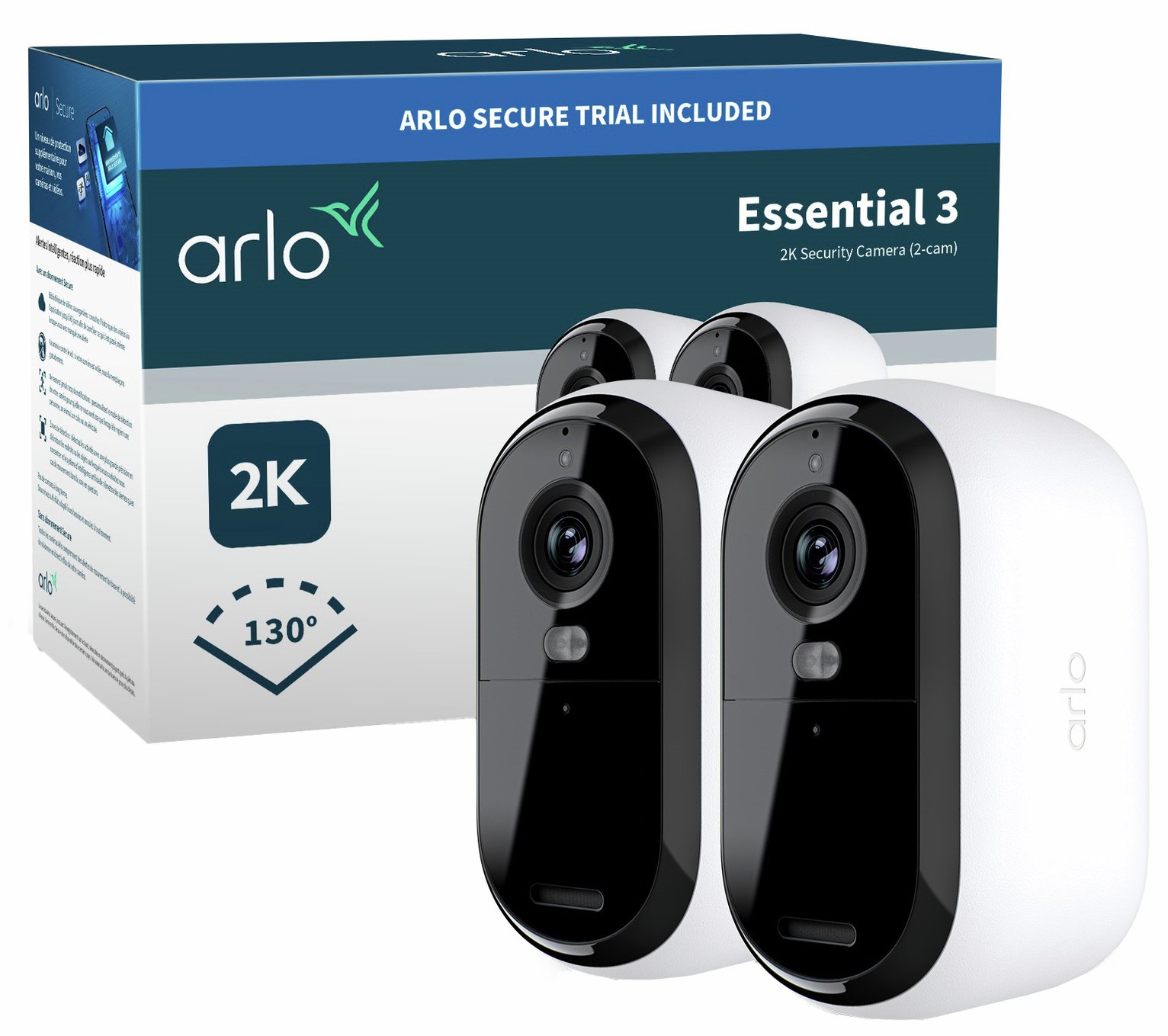 Arlo Essential 3 2K Outdoor Security Camera - Pack of 2