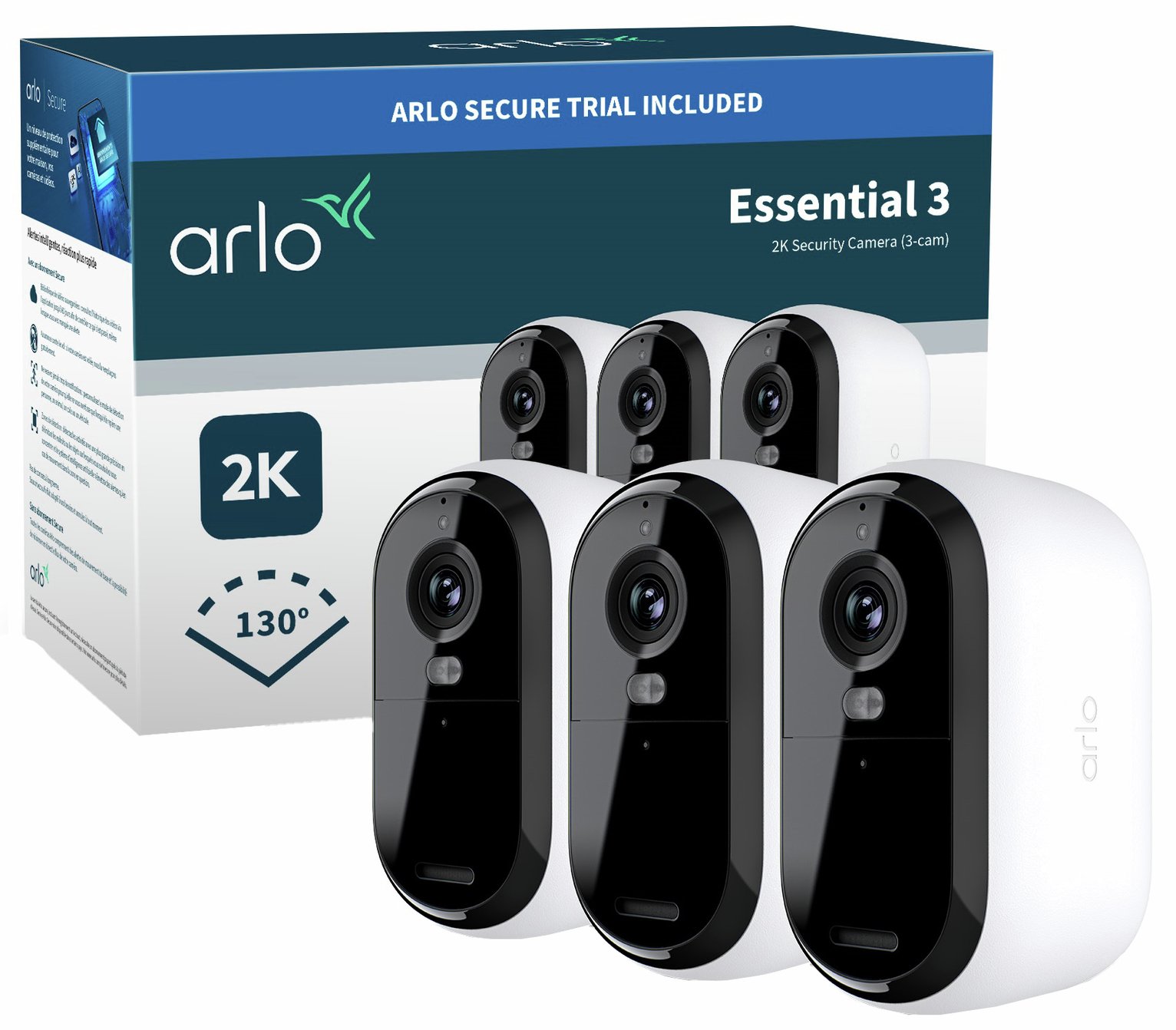 Arlo Essential 3 2K Outdoor Security Camera - Pack of 3