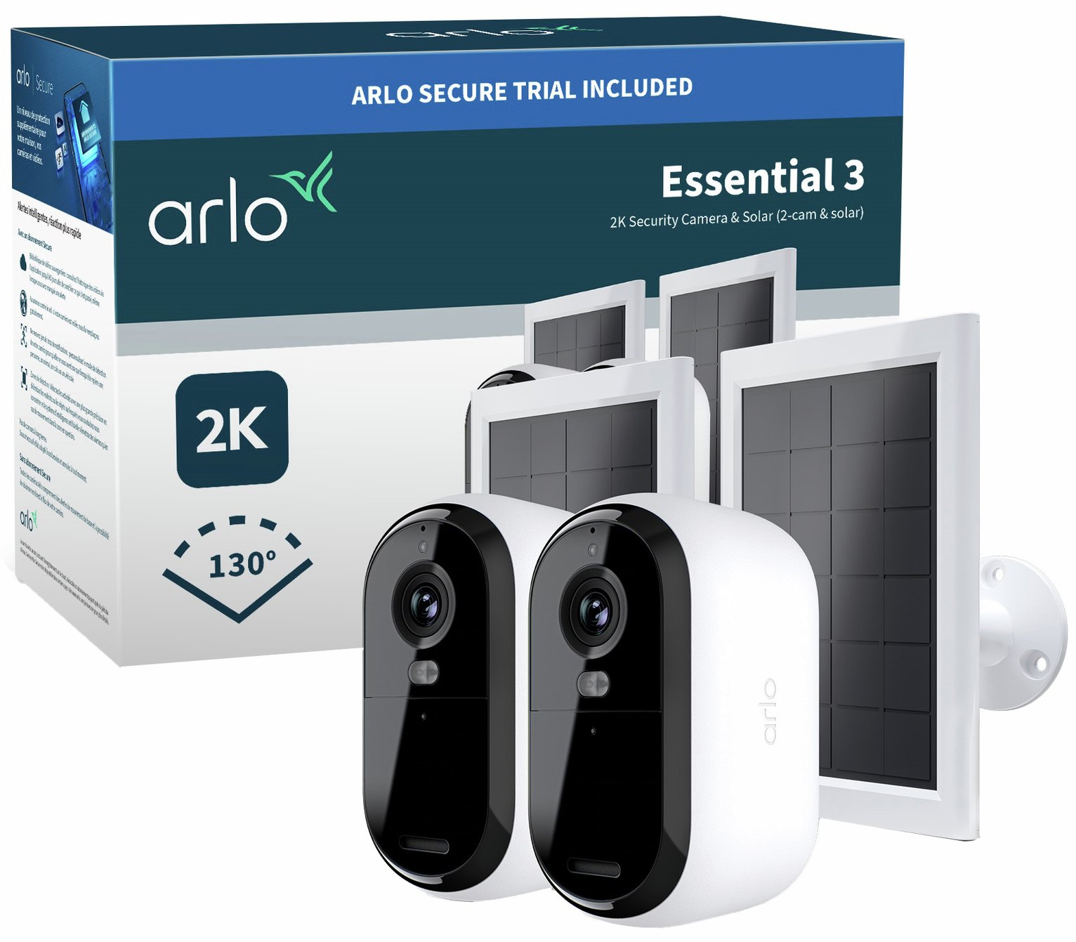 Arlo Essential 3 2K Security Camera & Solar - Pack of 2