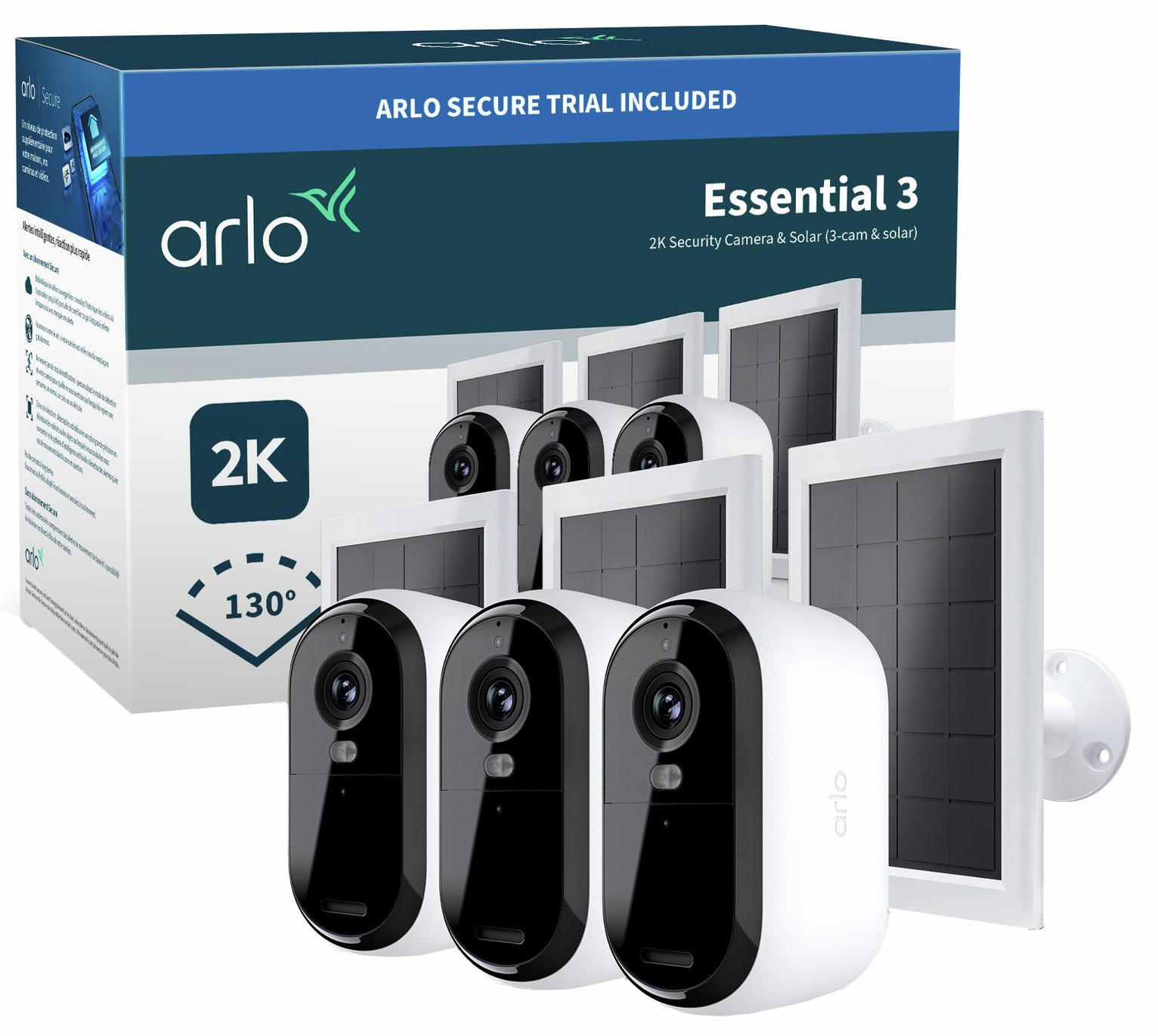 Arlo Essential 3 2K Security Camera & Solar - Pack of 3