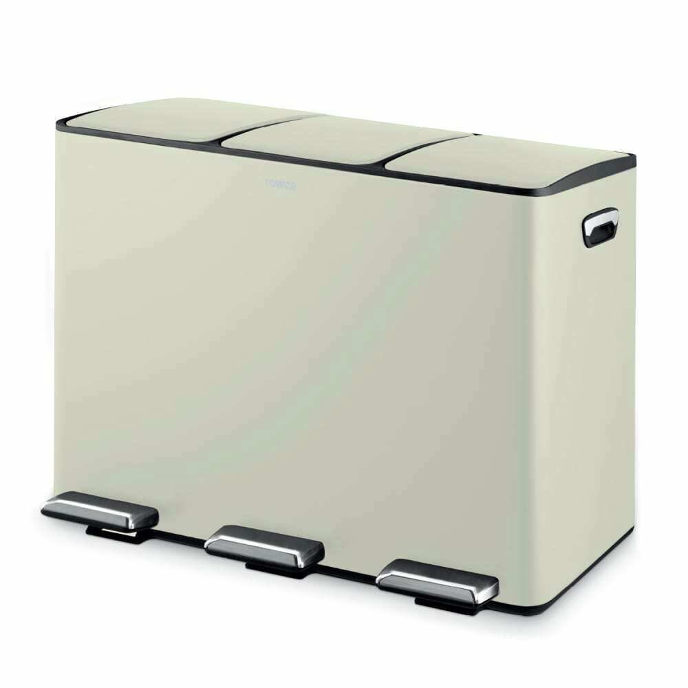 Tower 45L Three Compartment Recycling Pedal Bin - Cream