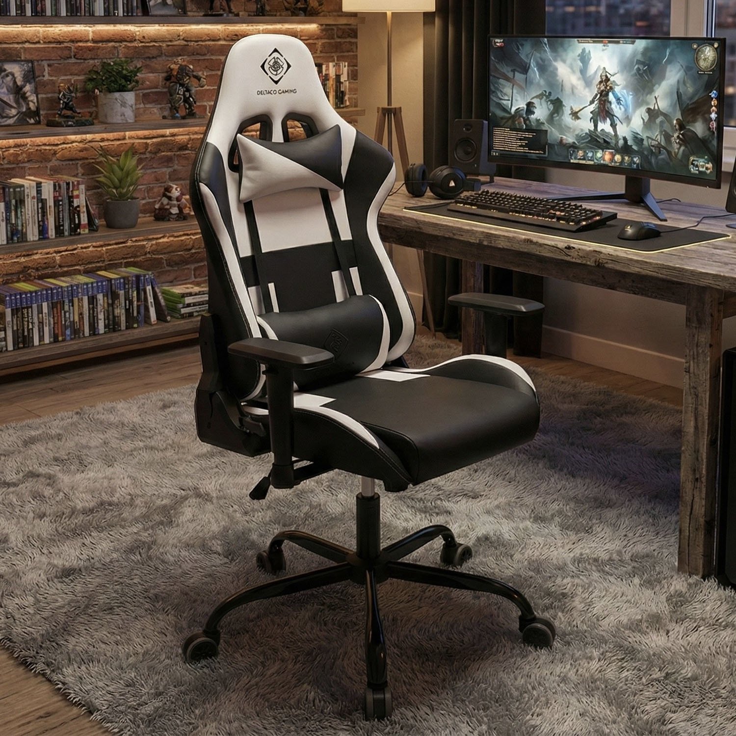 Deltaco DC210 Faux Leather Gaming Chair - Black and White
