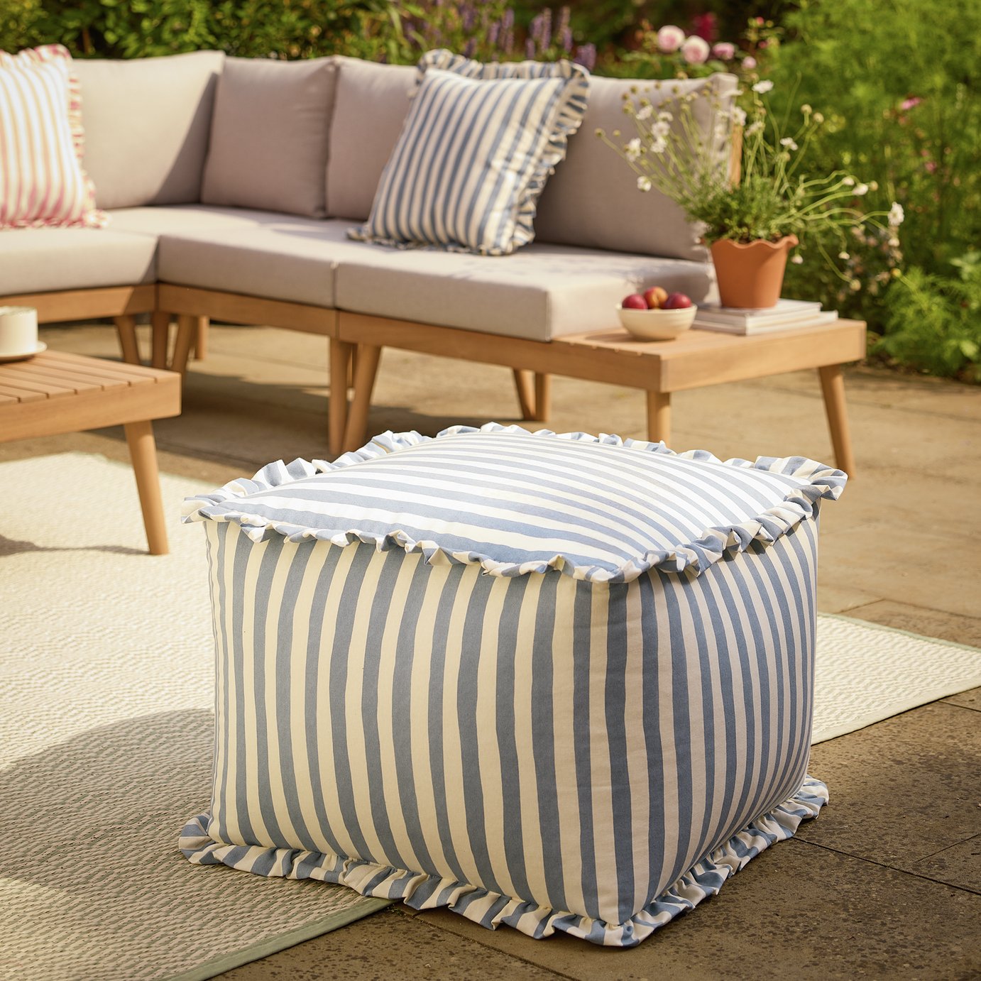 Habitat Blue and White Stripe Pouffe