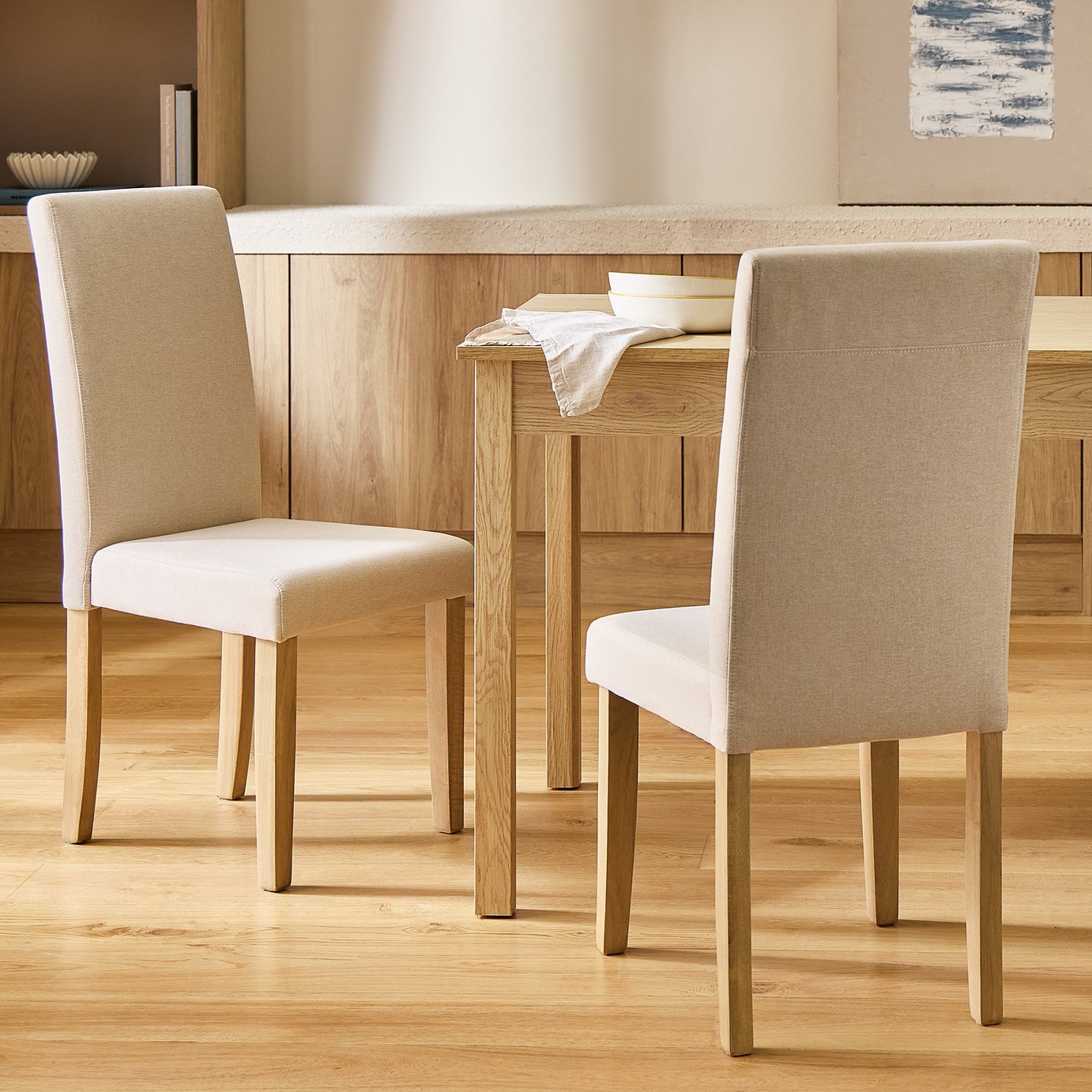 Argos Home Sendi Pair of Fabric Dining Chairs - Cream