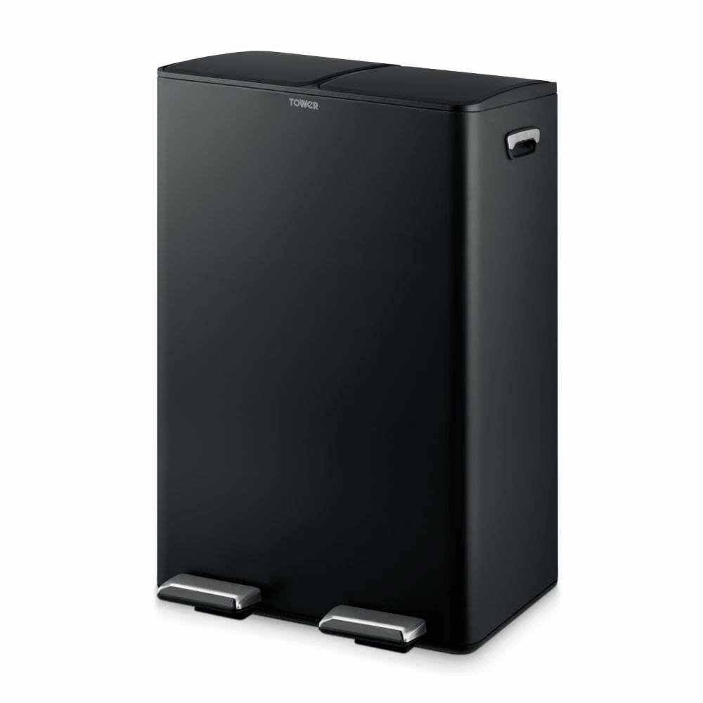 Tower 60L Twin Compartment Recycling Pedal Bin - Black