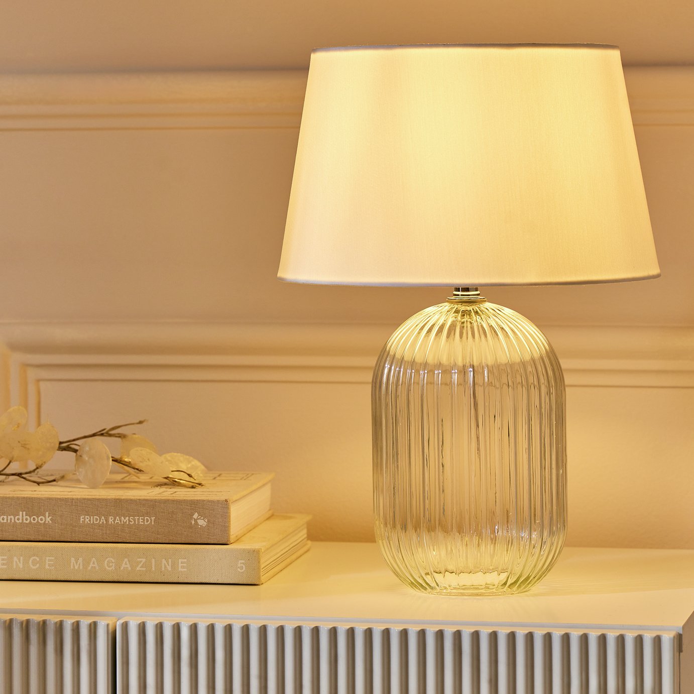 Argos Home Ribbed Glass Table Lamp - White