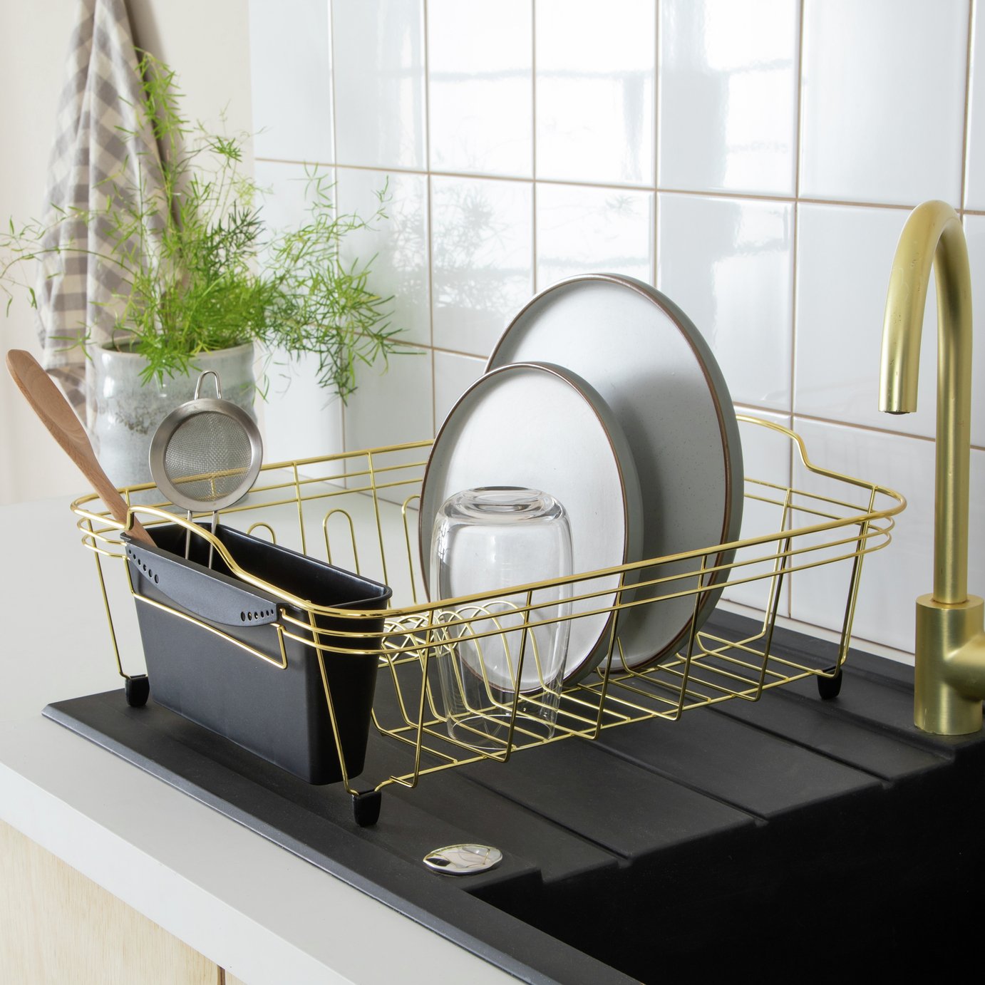 Habitat Large Wire Dish Drainer - Brass