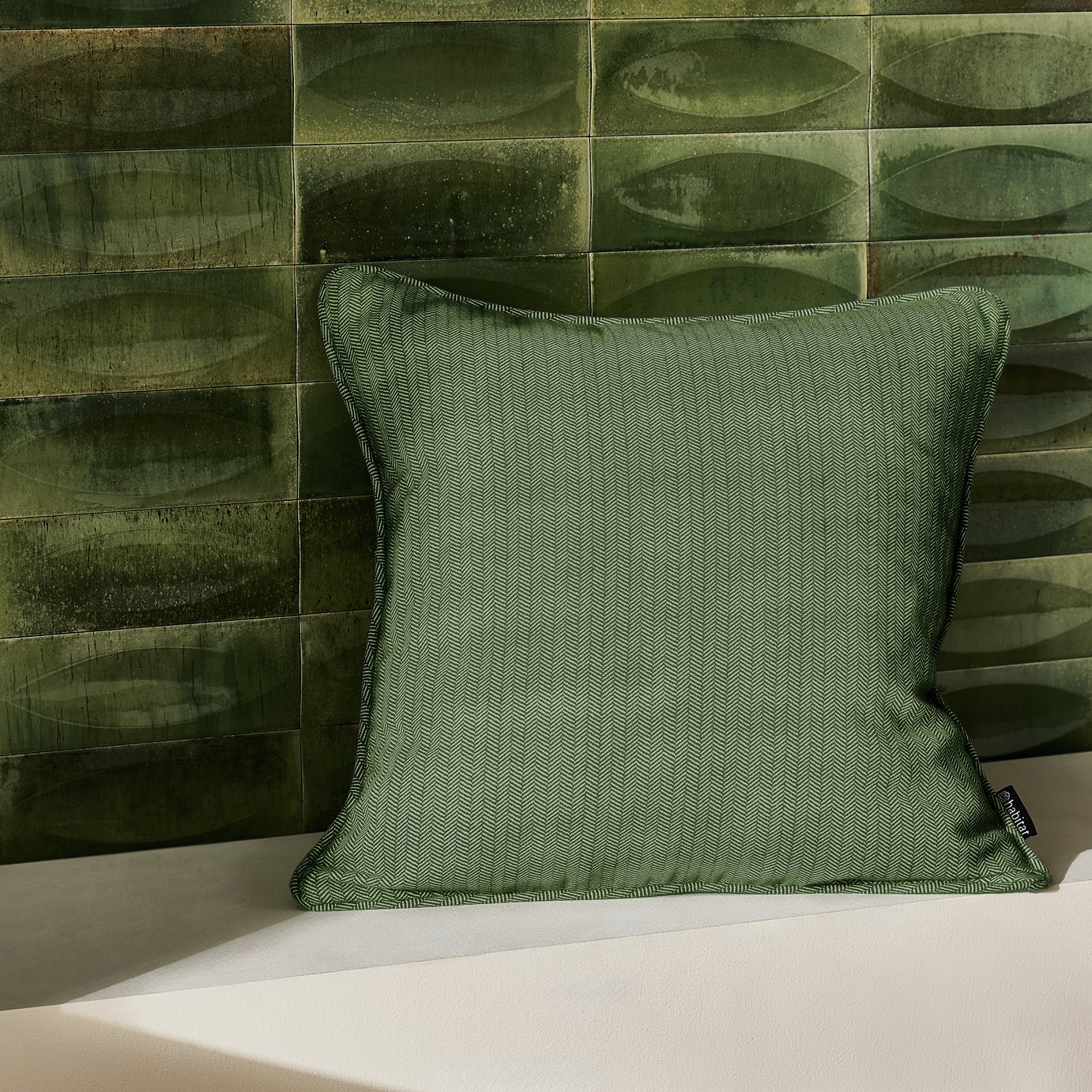 Habitat Pack of 2 Herringbone Cushion Cover Moss Green 