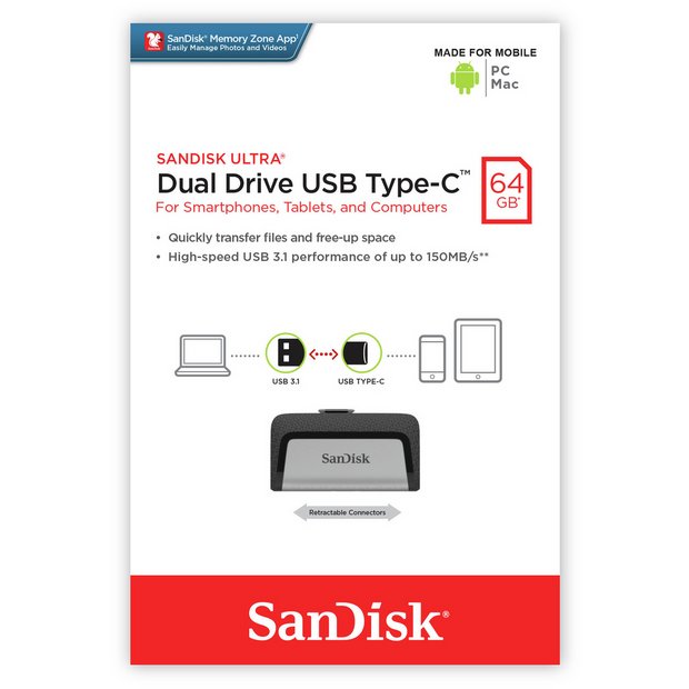 Buy SanDisk Ultra Drive 3.1 Type-C Flash - 64GB USB storage | Argos