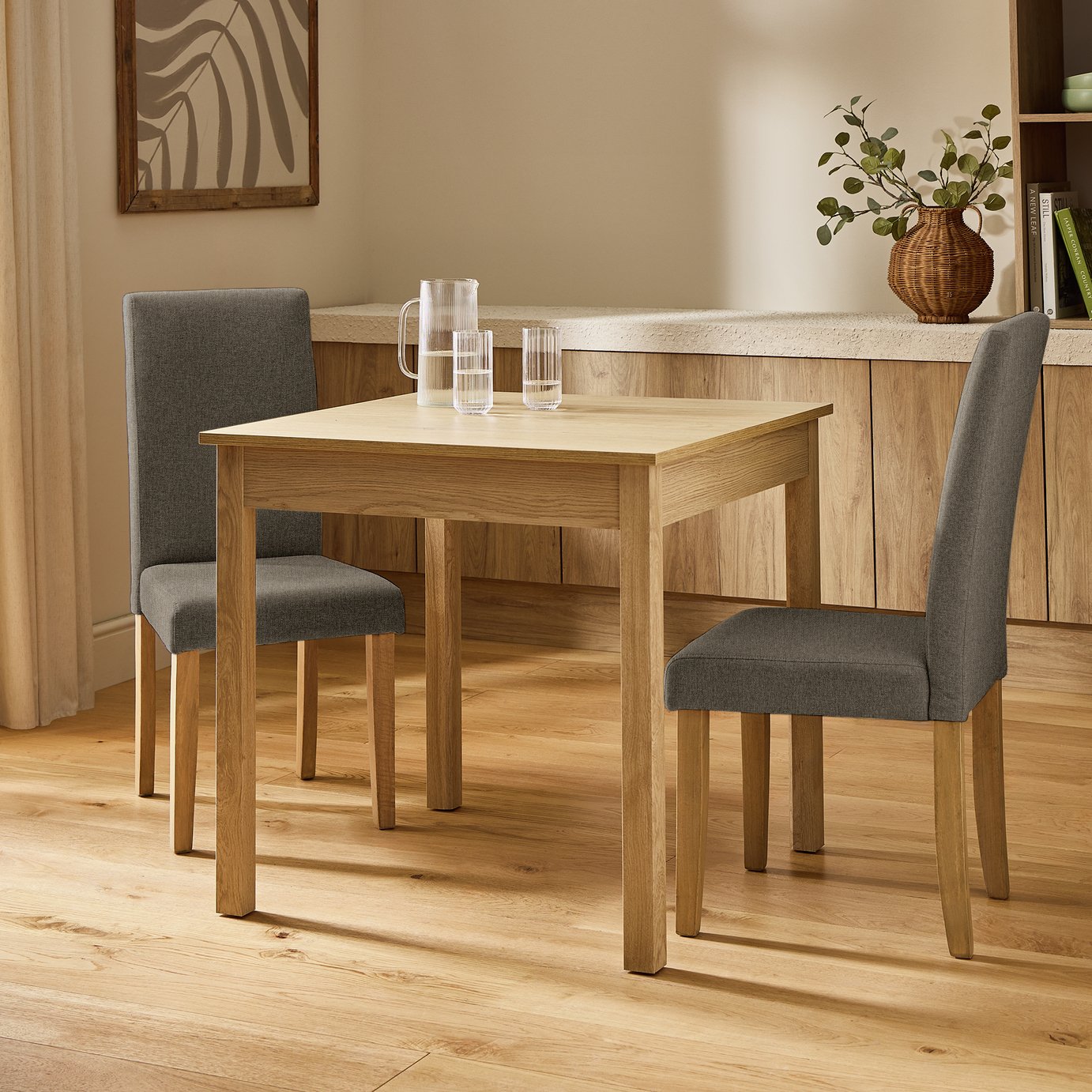 Argos Home Sendi Square Natural Dining Table& 2 Brown Chairs