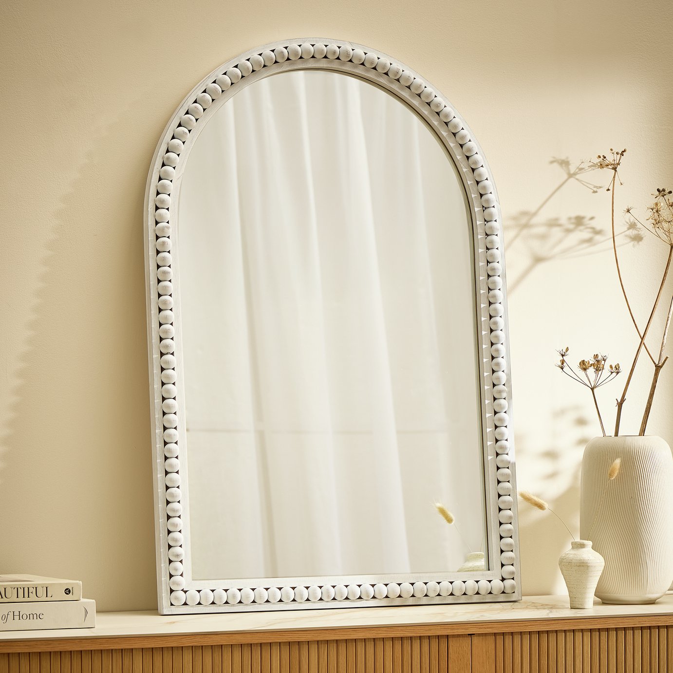 Argos Home Grey Beaded Wooden Arch Wall Mirror - 91x62cm