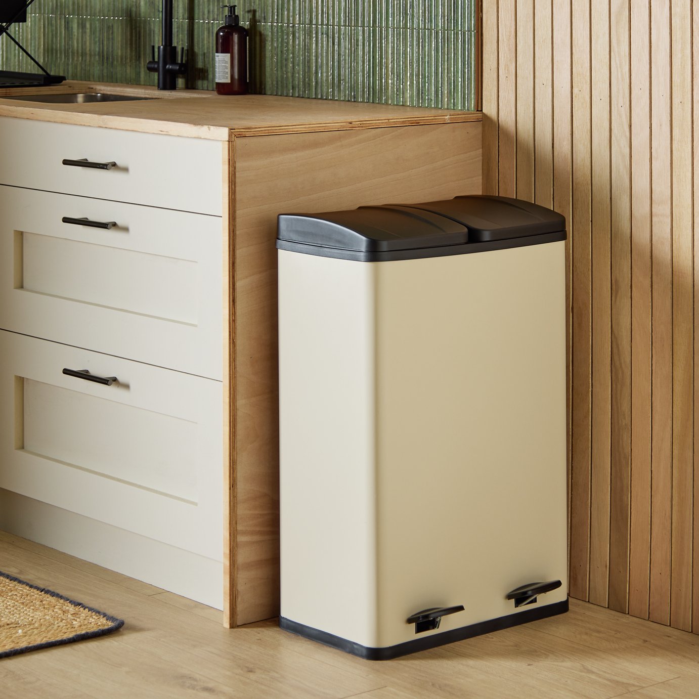 Habitat 60 Litre Twin Compartment Pedal Bin - Cream