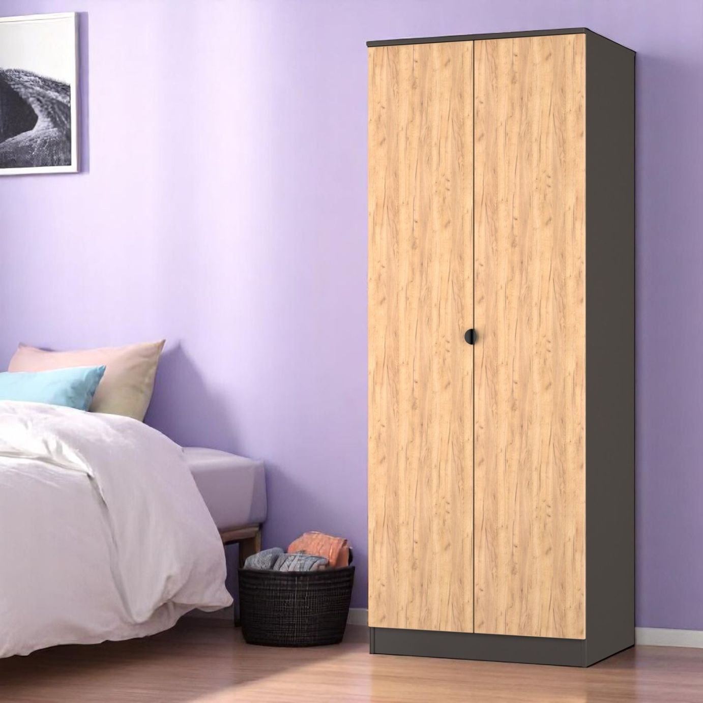 Livara Ready Assembled Canmore 2 Door Wardrobe -Graphite Oak