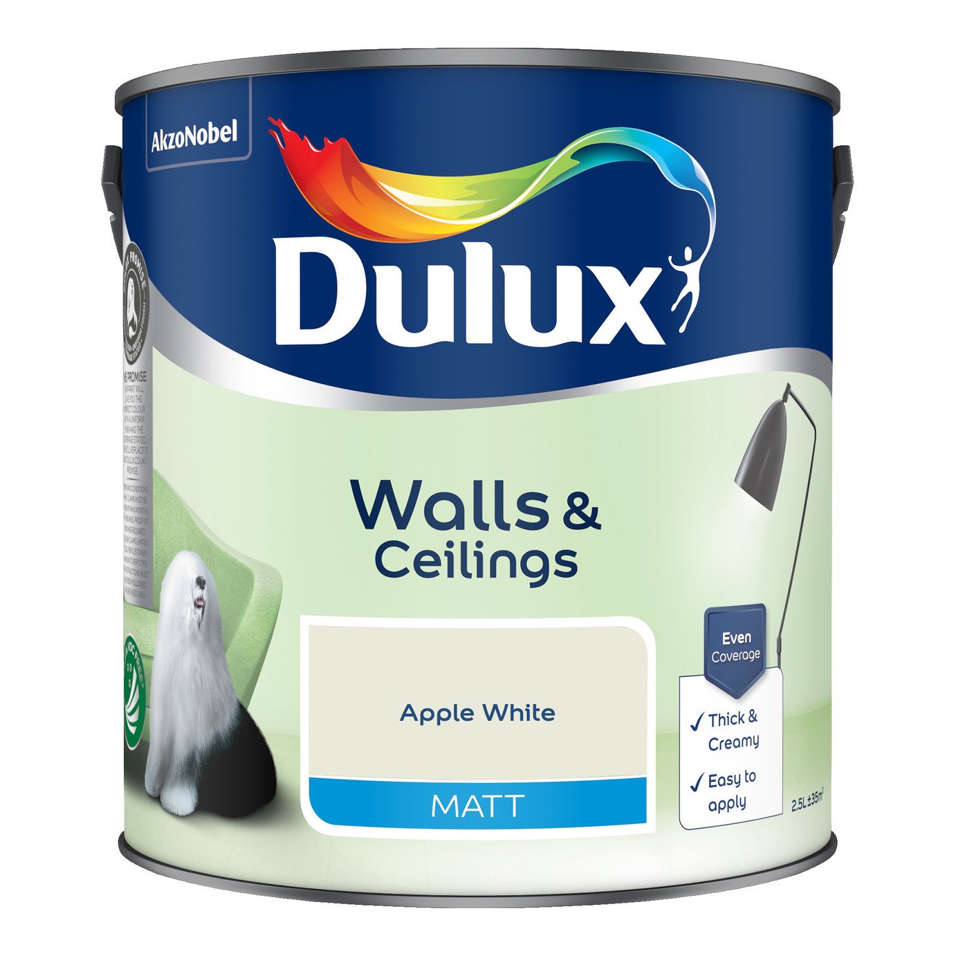 Dulux Walls & Ceilings Matt Paint Apple White - 2.5L