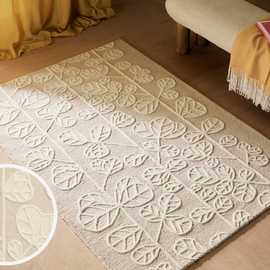 Habitat Scandi Flower Neutral Wool Cut Pile Rug