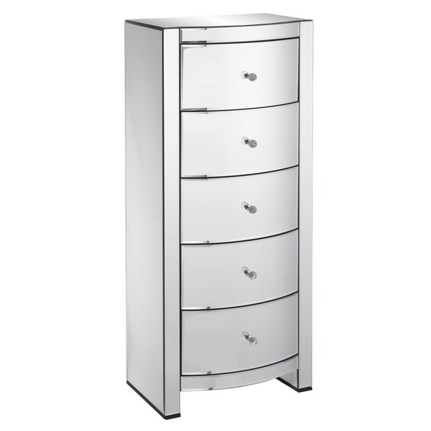 Tall slim mirrored chest of deals drawers