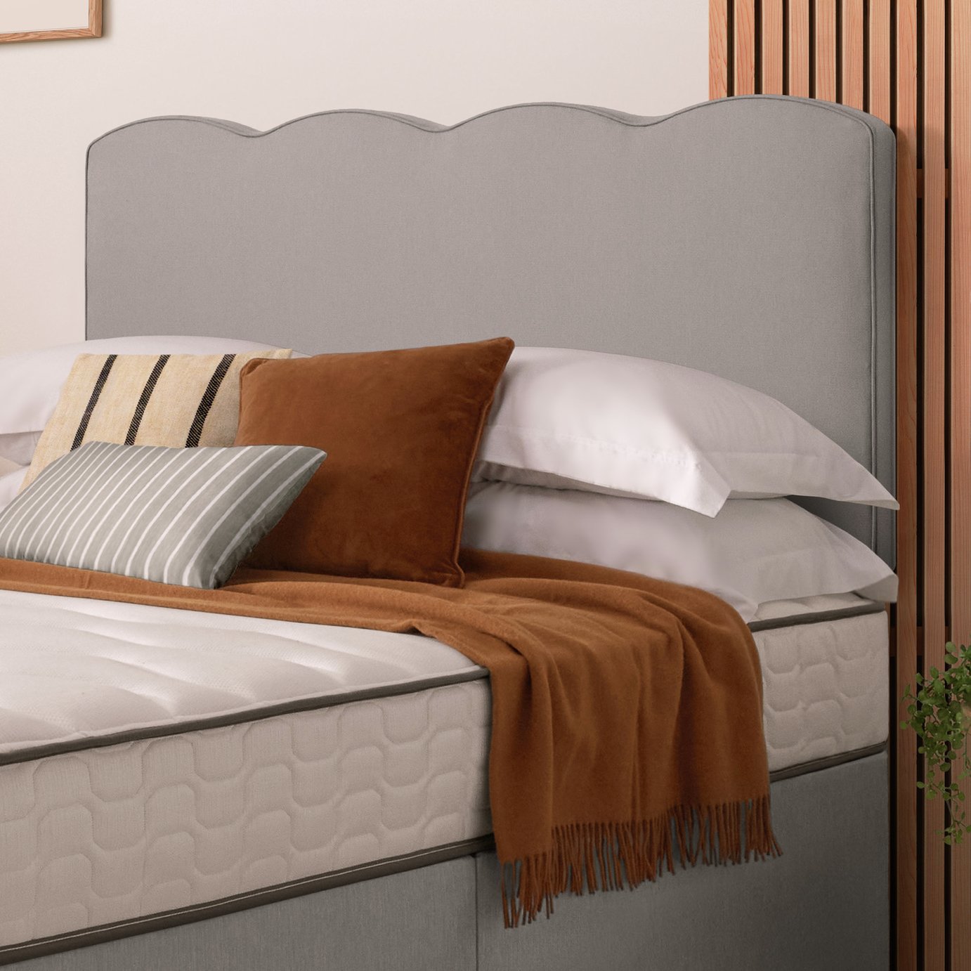 Silentnight Wave Velvet Superking Headboard - Light Grey