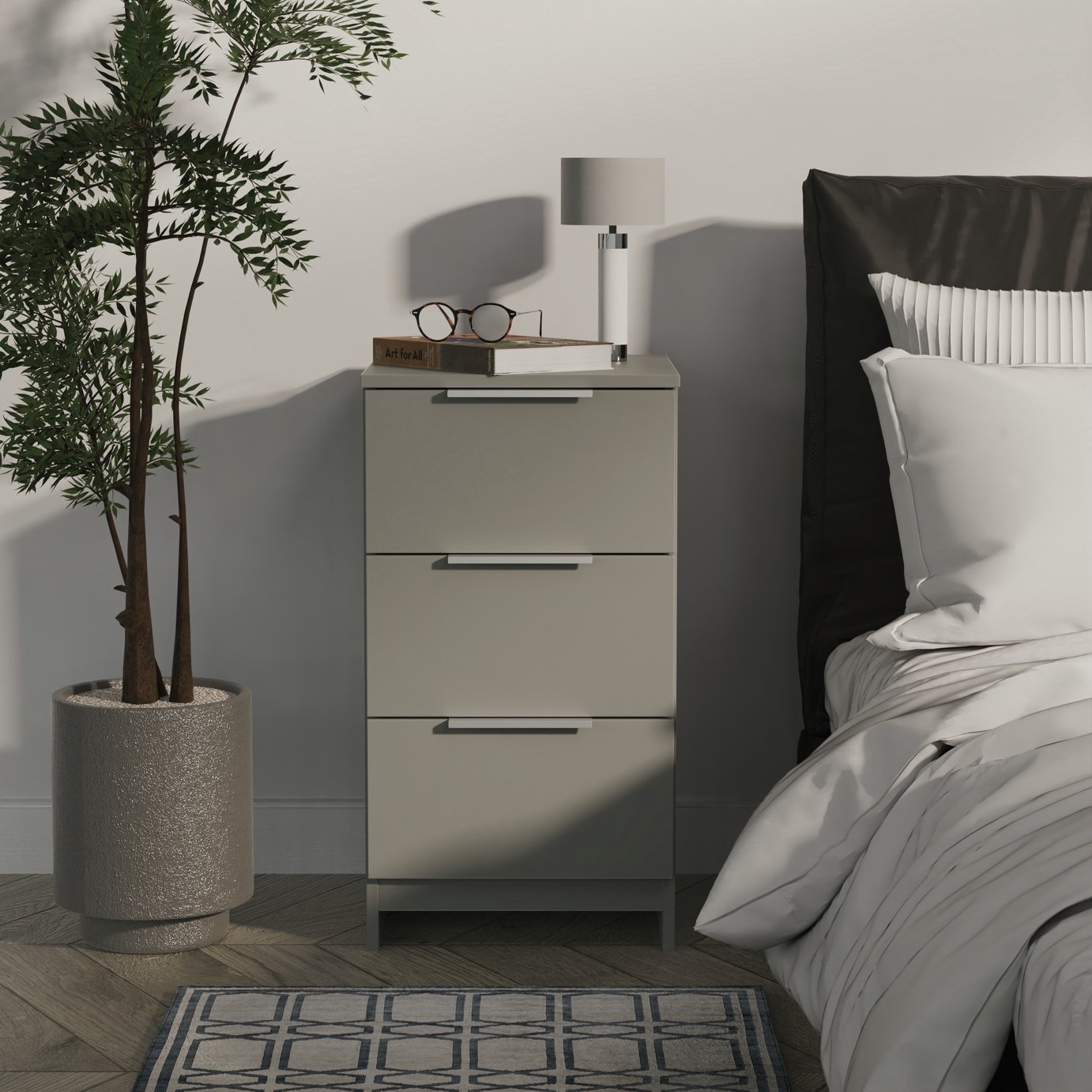 Welcome Orillia 3 Drawer Bedside Table - Grey