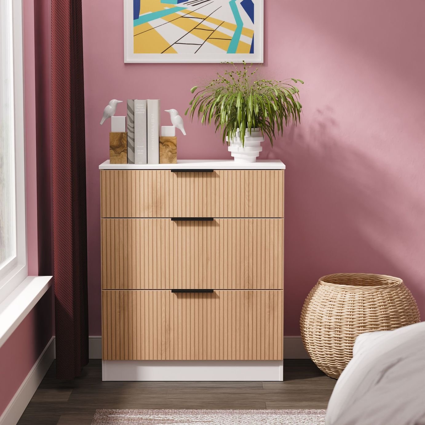 Livara Ready Assembled Tofino 3 Drawer Chest - White & Oak