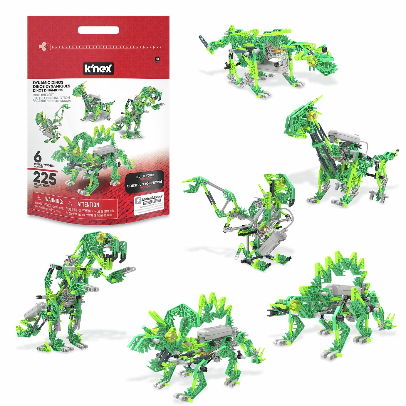 K'nex Dynamic Dinos 225 Pieces 6 Model Building Set