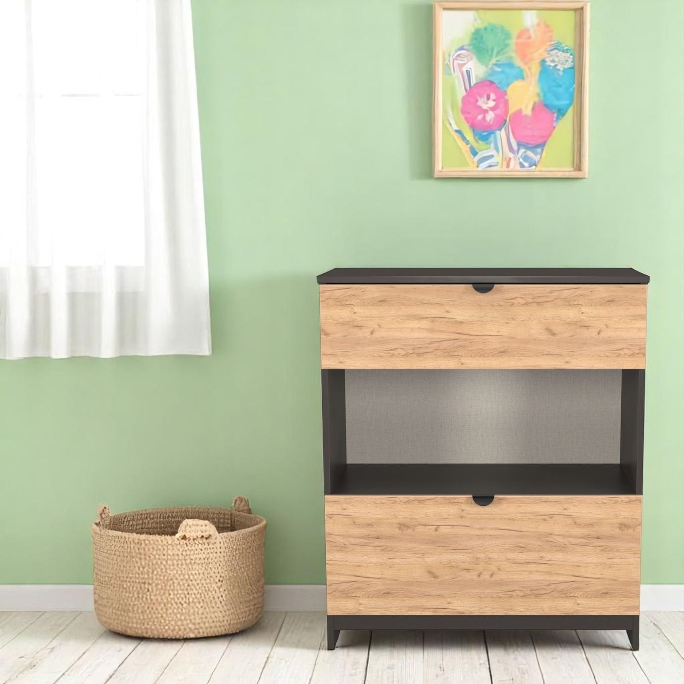 Livara Ready Assembled Canmore 2 Drawer Chest-Graphite & Oak