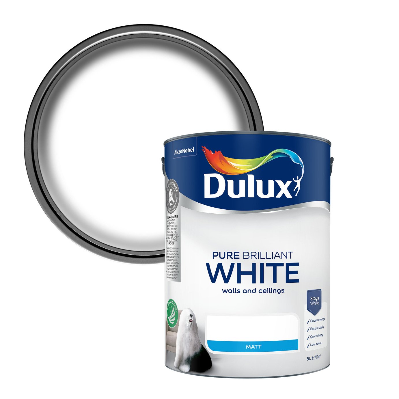 Dulux Walls & Ceilings Matt Paint Pure Brilliant White - 5L