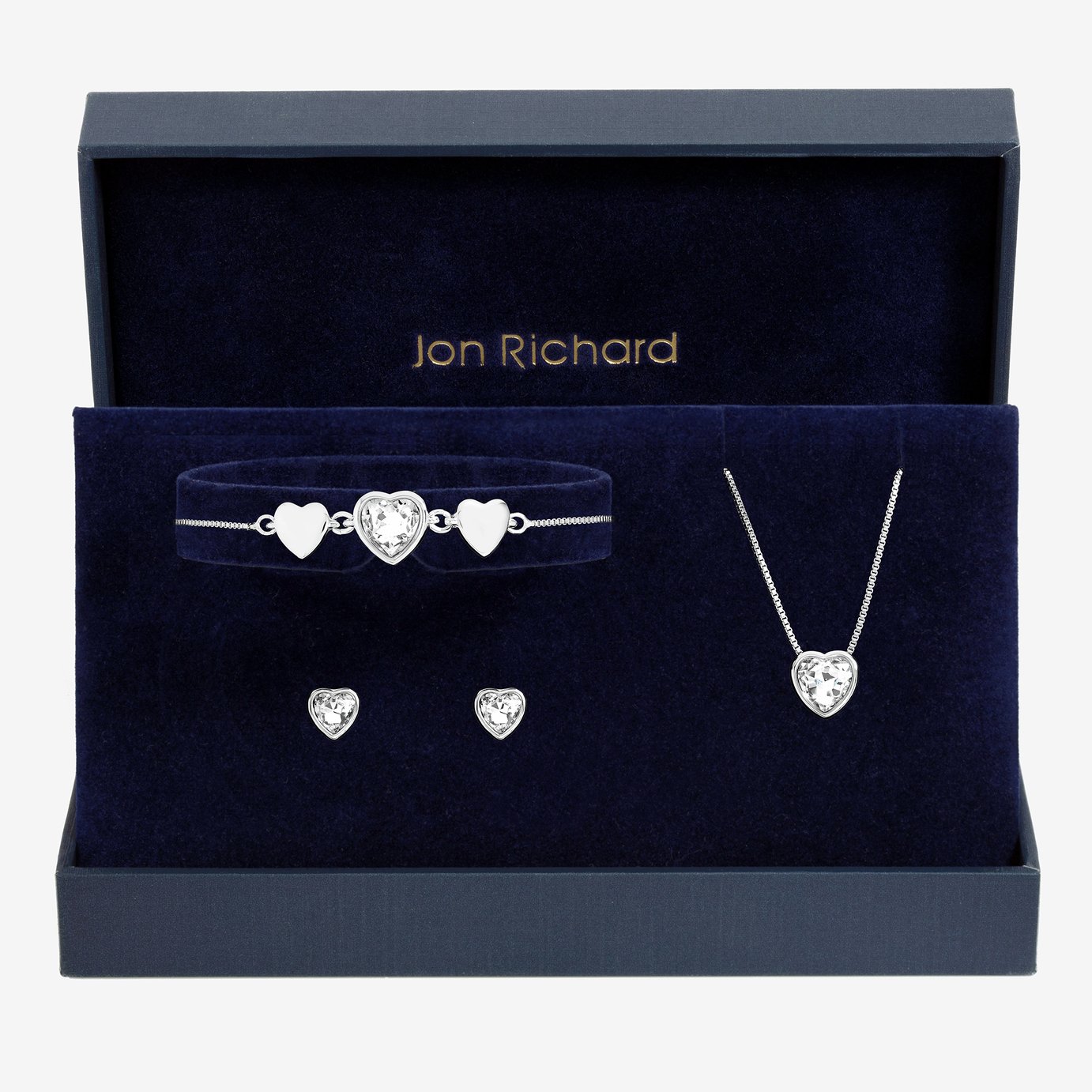 Jon Richard Silver Crystal Heart Trio Set