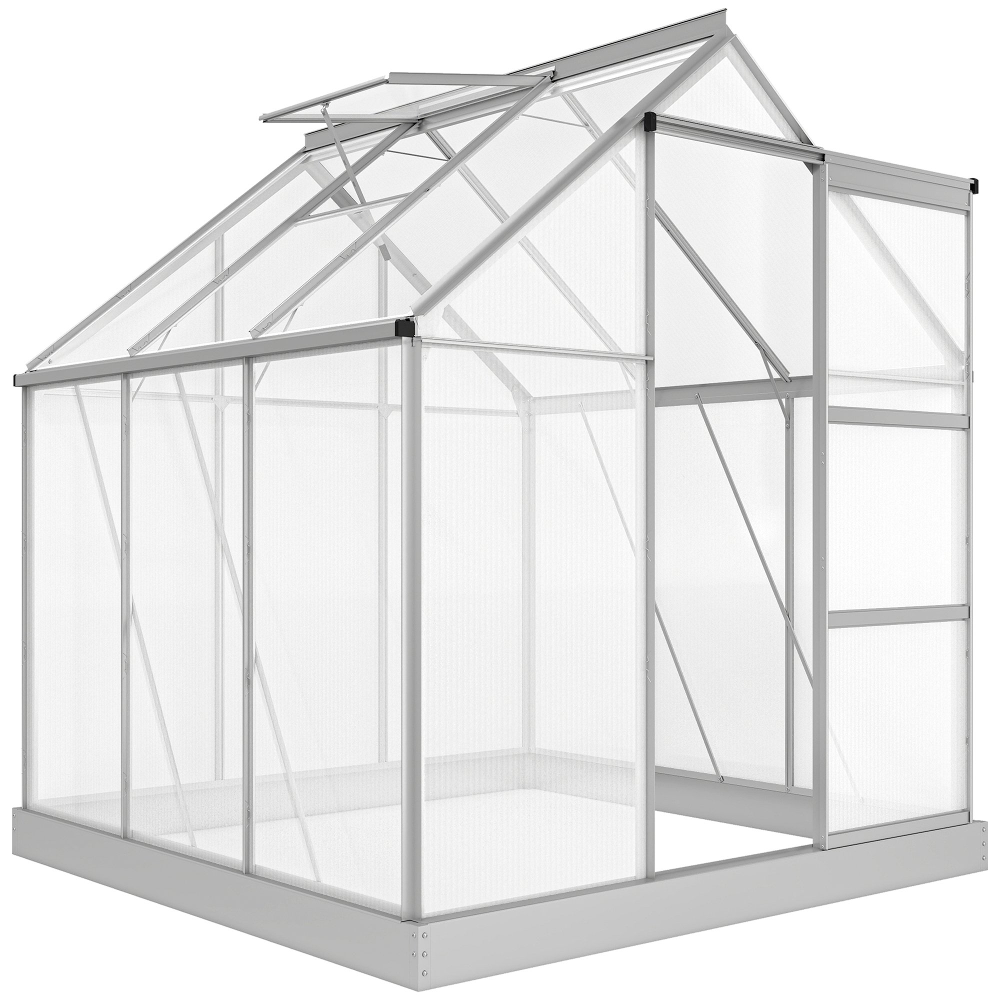 Outsunny Polycarbonate Aluminium Frame Greenhouse with Door – Silver