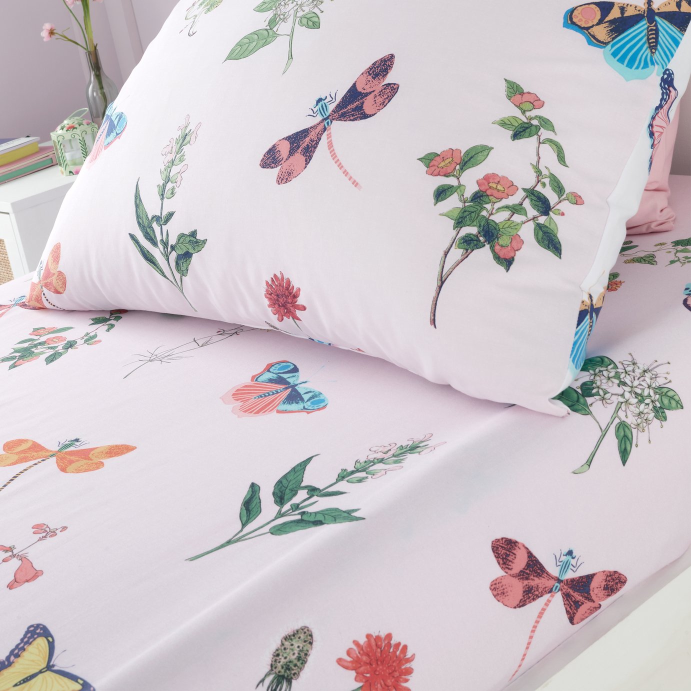 RHS Butterfly Garden Pink Fitted Sheet - Single