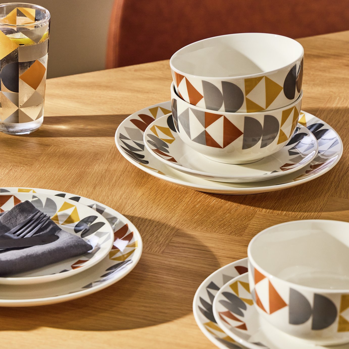 Argos Home Geo 12 Piece Stoneware Dinner Set - White