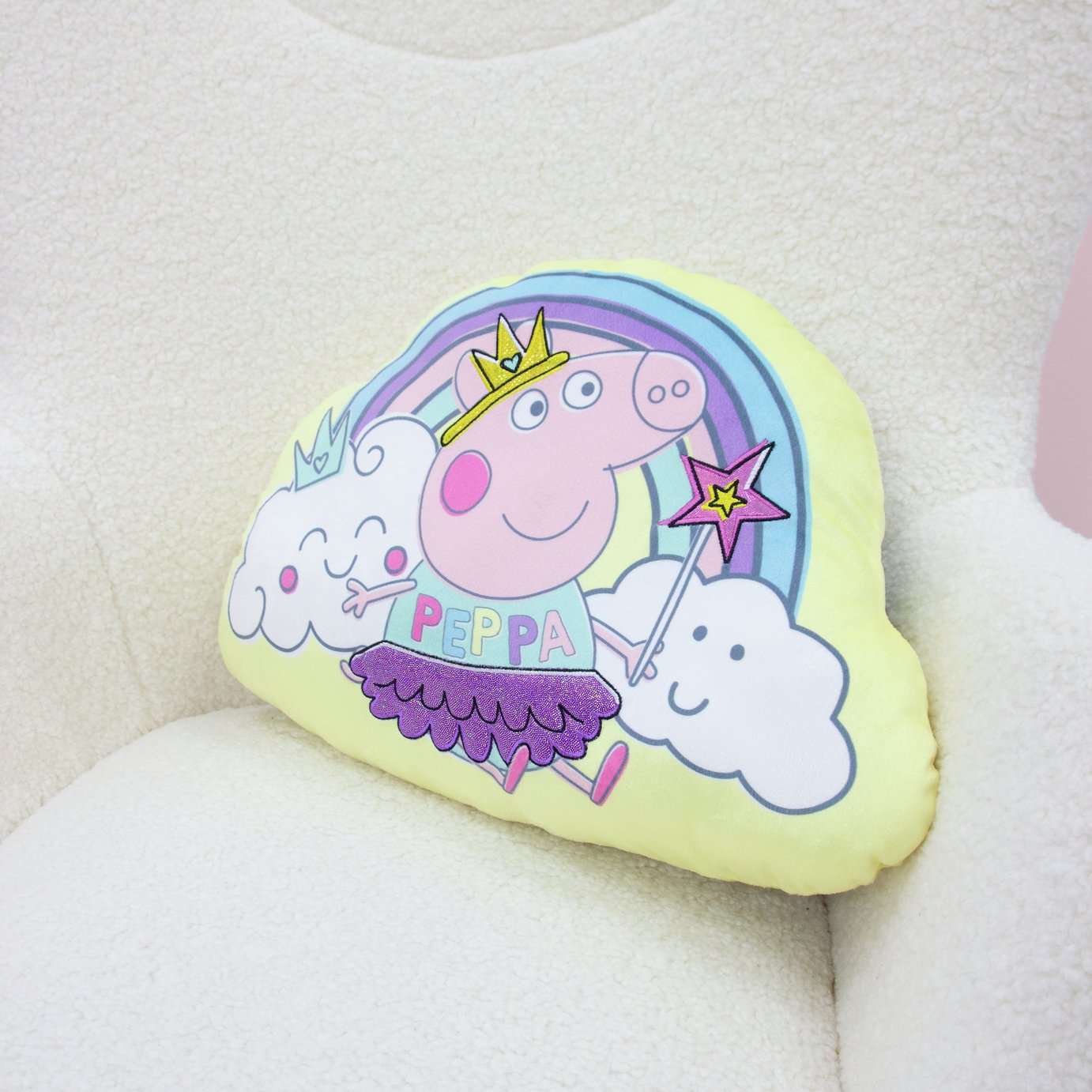 Peppa Pig Rainbow Shaped Kids Cushion - Yellow - 40x30cm