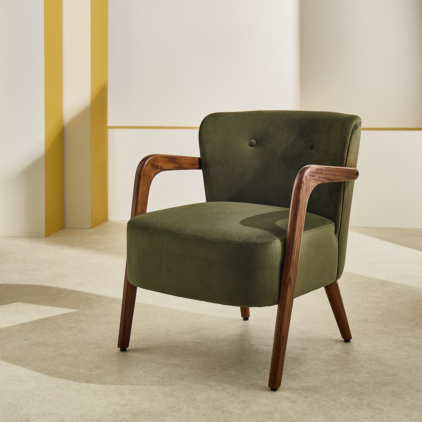 Habitat Yanni Velvet Accent Chair - Olive