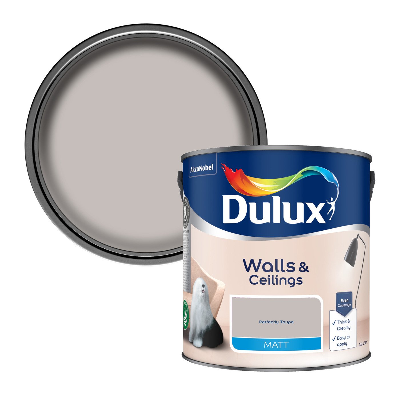 Dulux Walls & Ceilings Matt Paint Perfectly Taupe - 2.5L