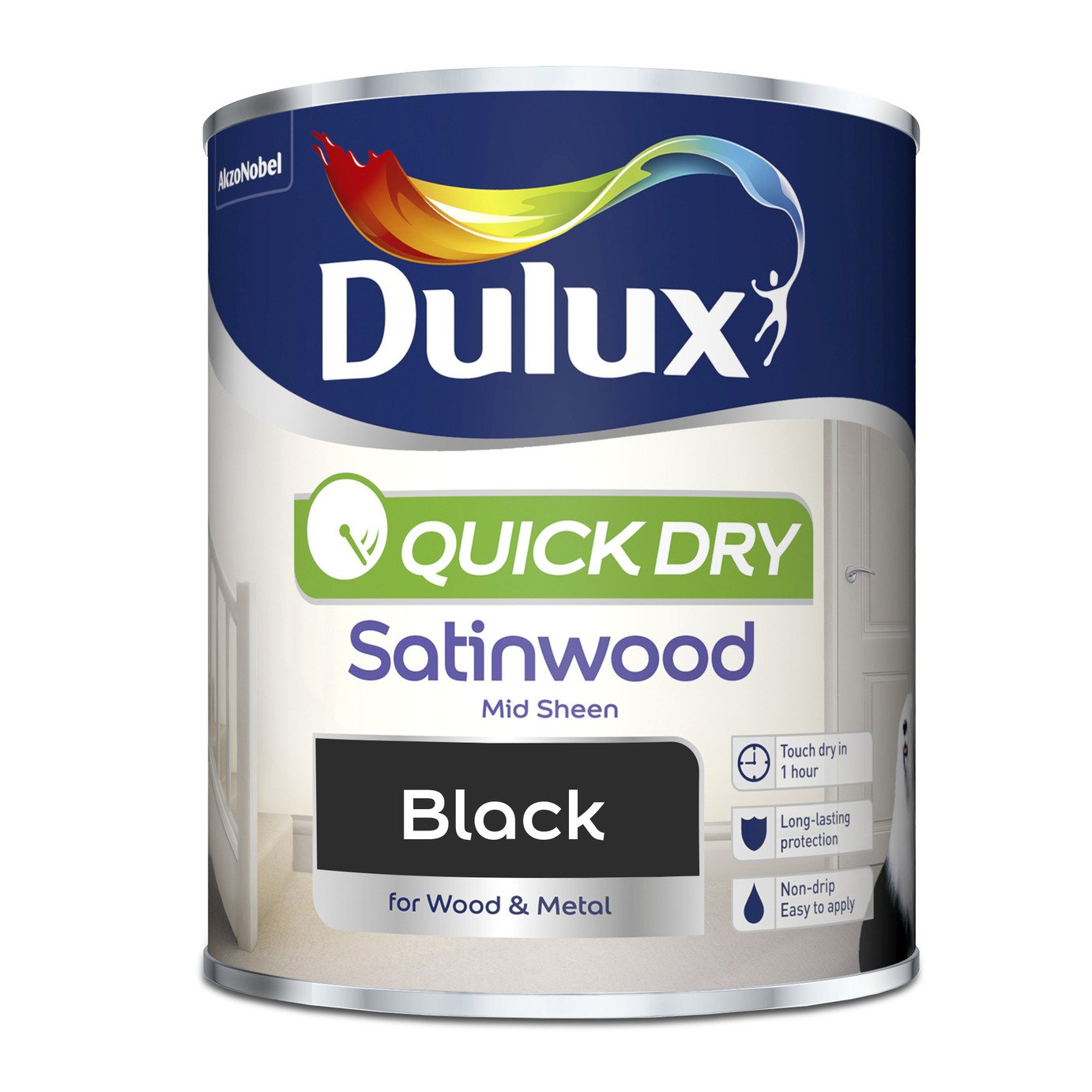 Dulux Quick Dry Satinwood Paint Black - 750ml