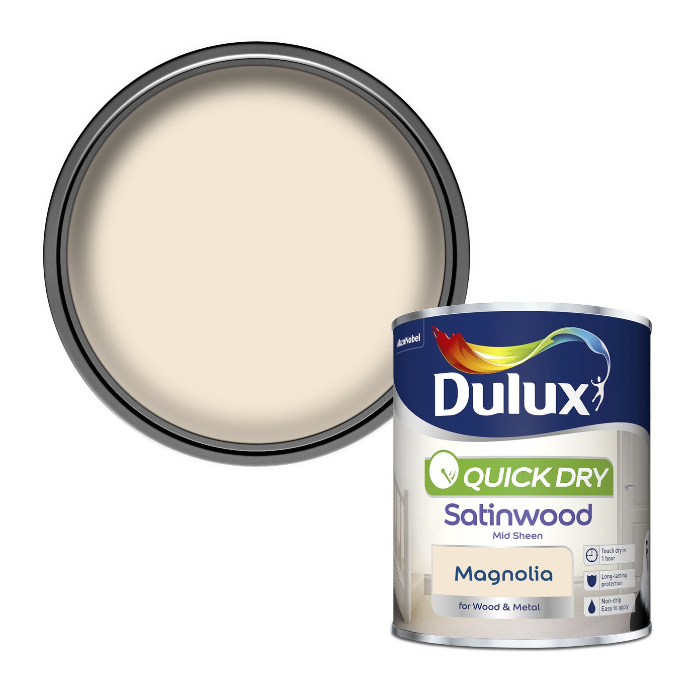 Dulux Quick Dry Satinwood Satin Paint 750ml - Magnolia
