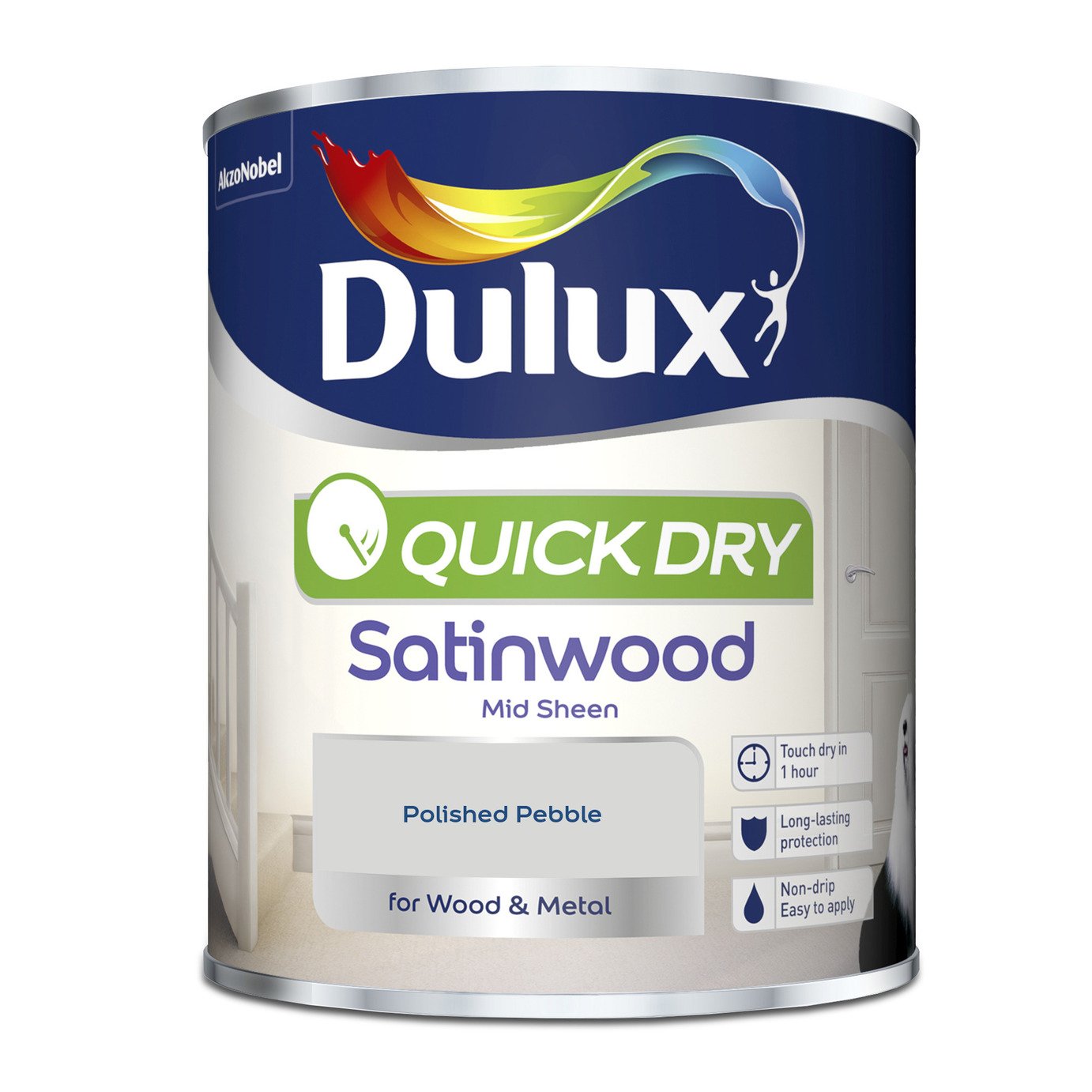 Dulux Quick Dry Satinwood Paint Polished Pebble - 750ml