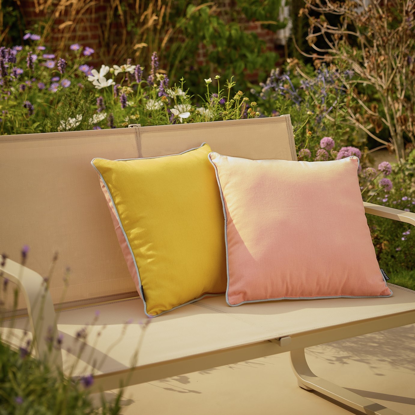 Habitat Yellow and Pink Outdoor Cushion with Piping