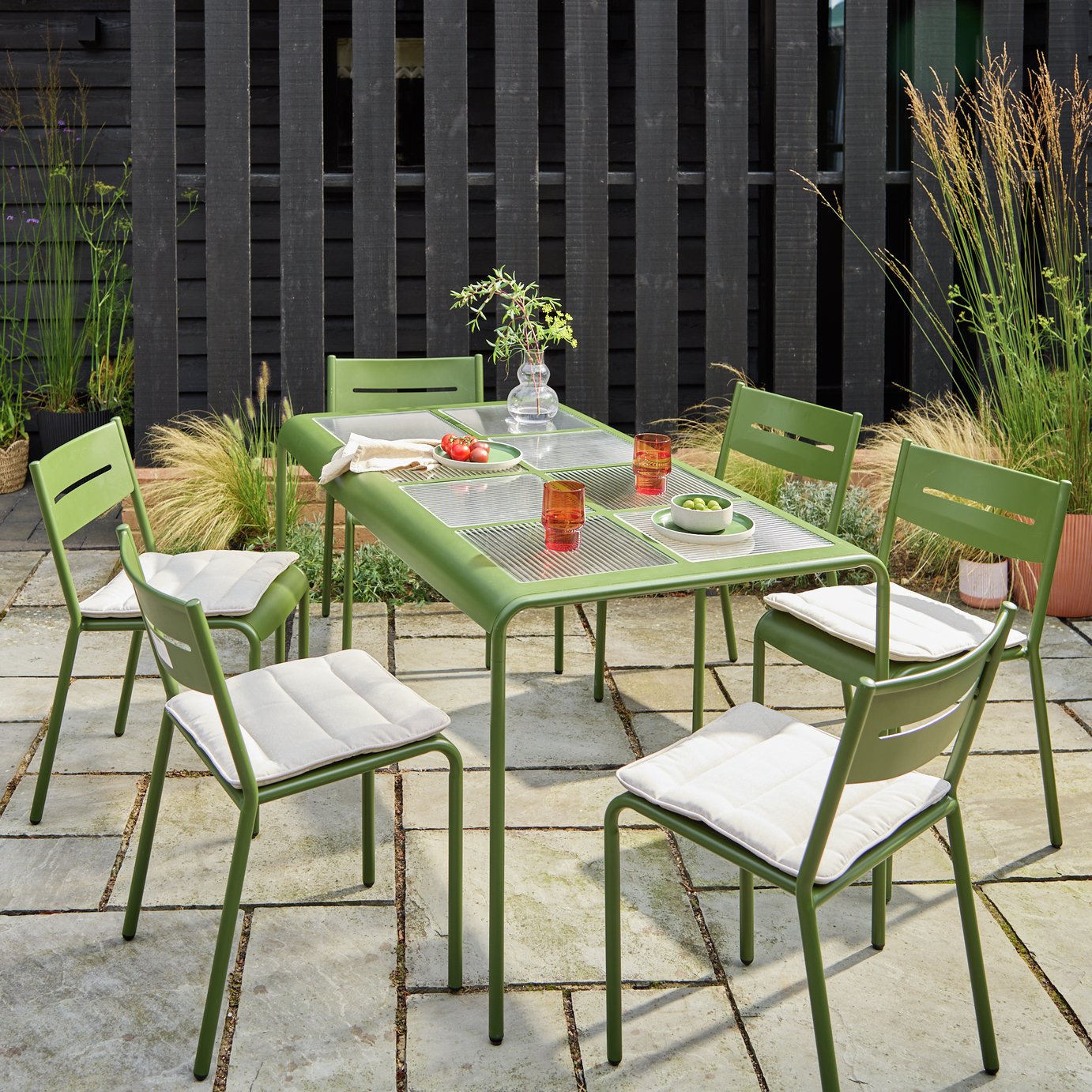 Habitat Scandi 6 Seater Metal Patio Set - Green