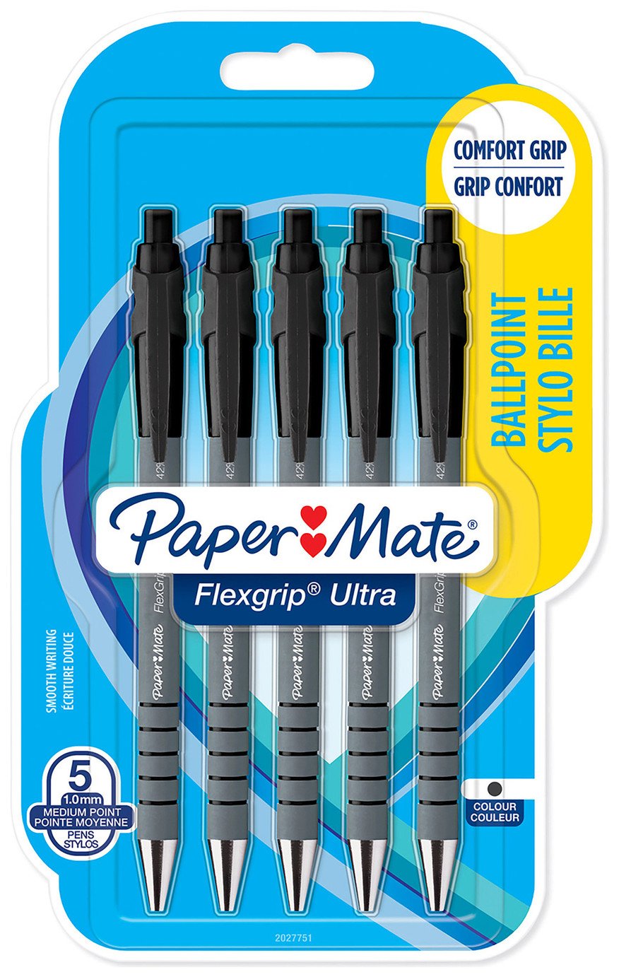 Paper Mate Flex Grip Black Ballpoint Pens - Pack of 5