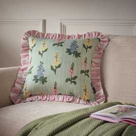 Argos Home Floral Printed Ruffle Cushion Green - 43x43cm