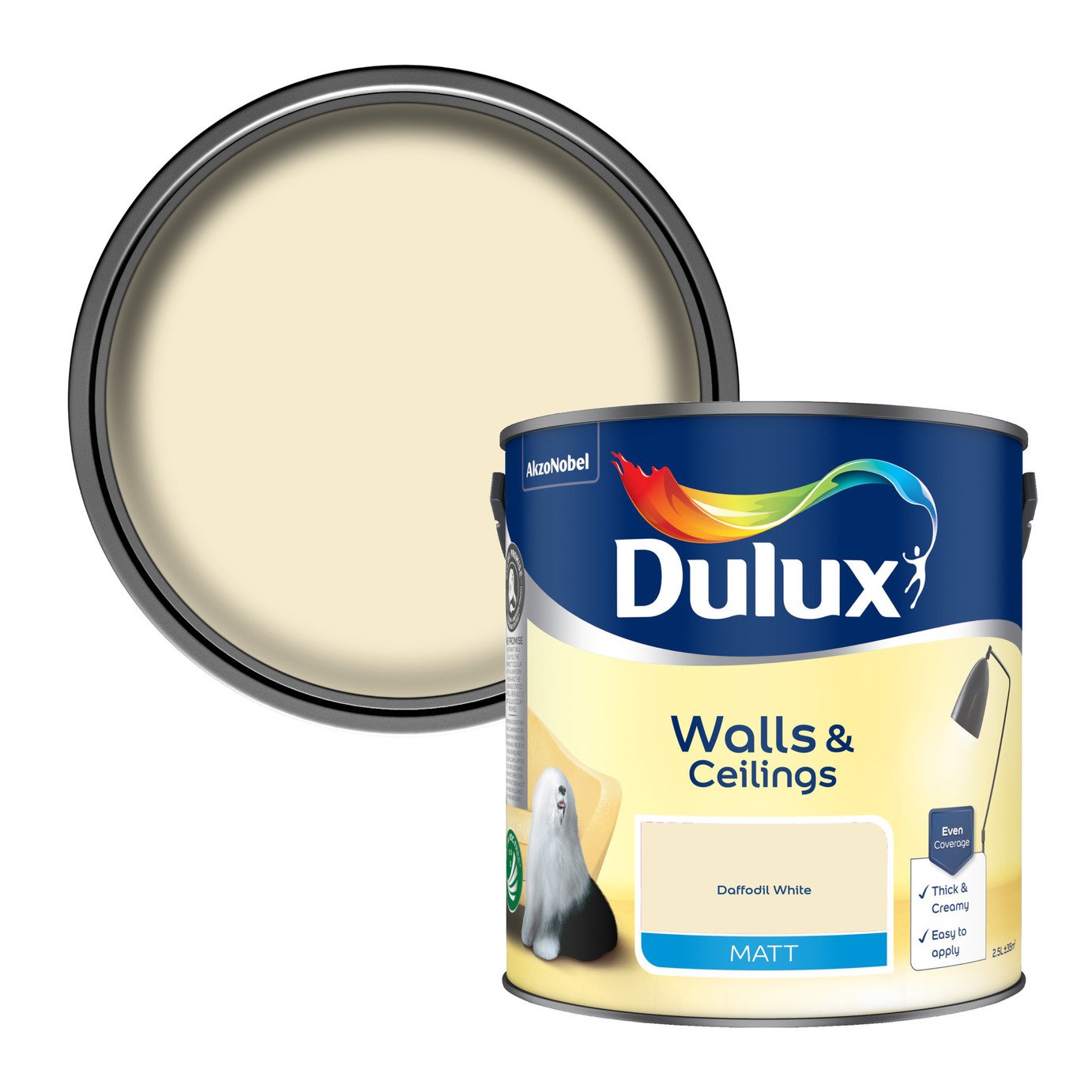 Dulux Walls & Ceilings Matt Daffodil White - 2.5L