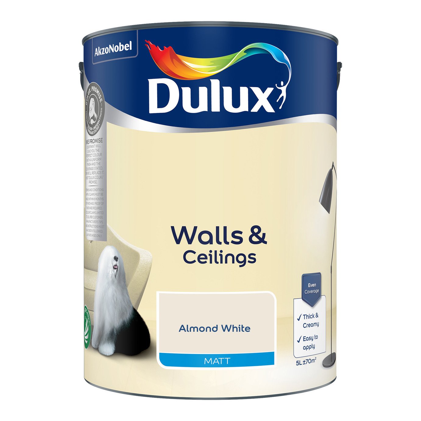 Dulux Walls & Ceilings Matt Paint Almond White - 5L