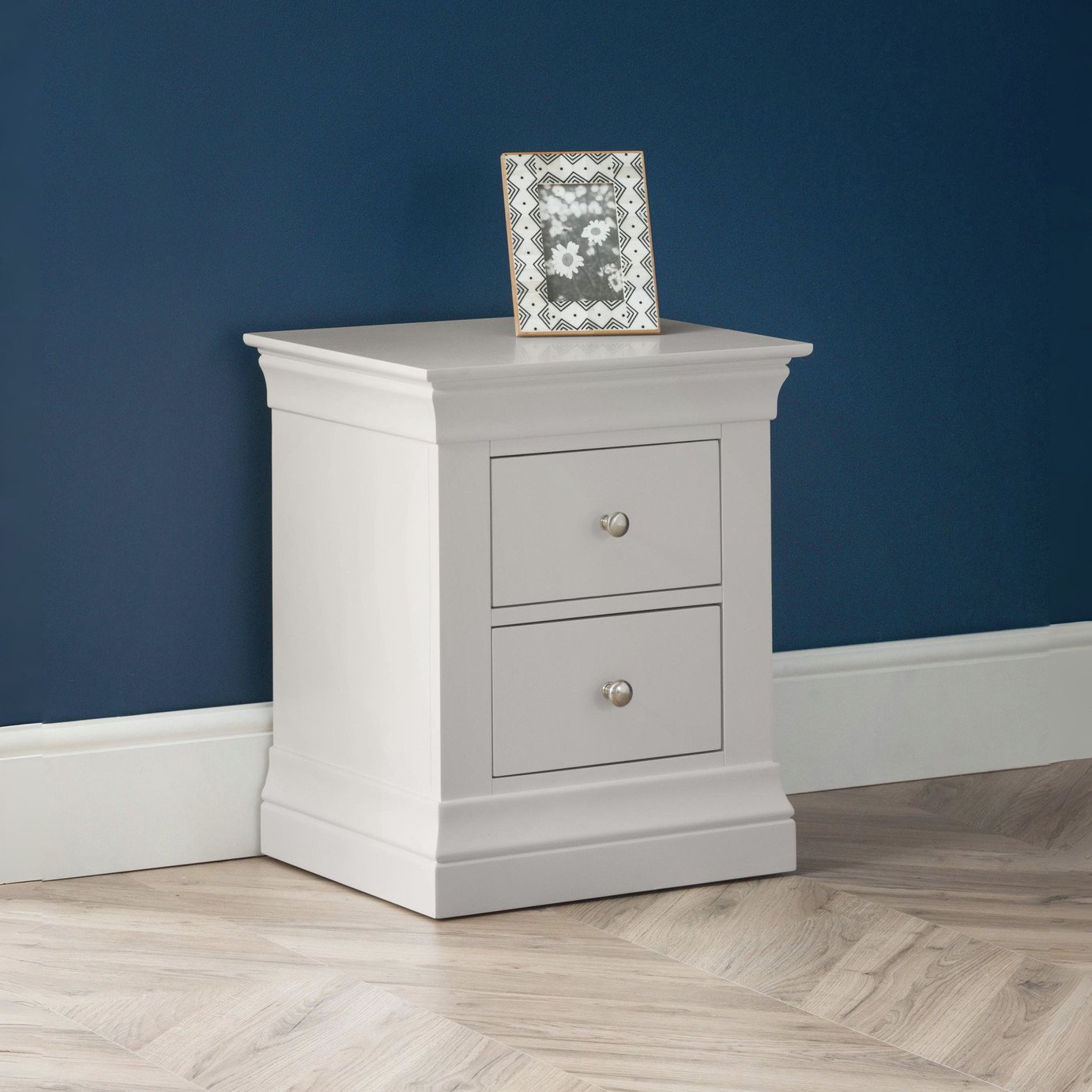 Julian Bowen Clermont 2 Drawer Bedside Table - Light Grey