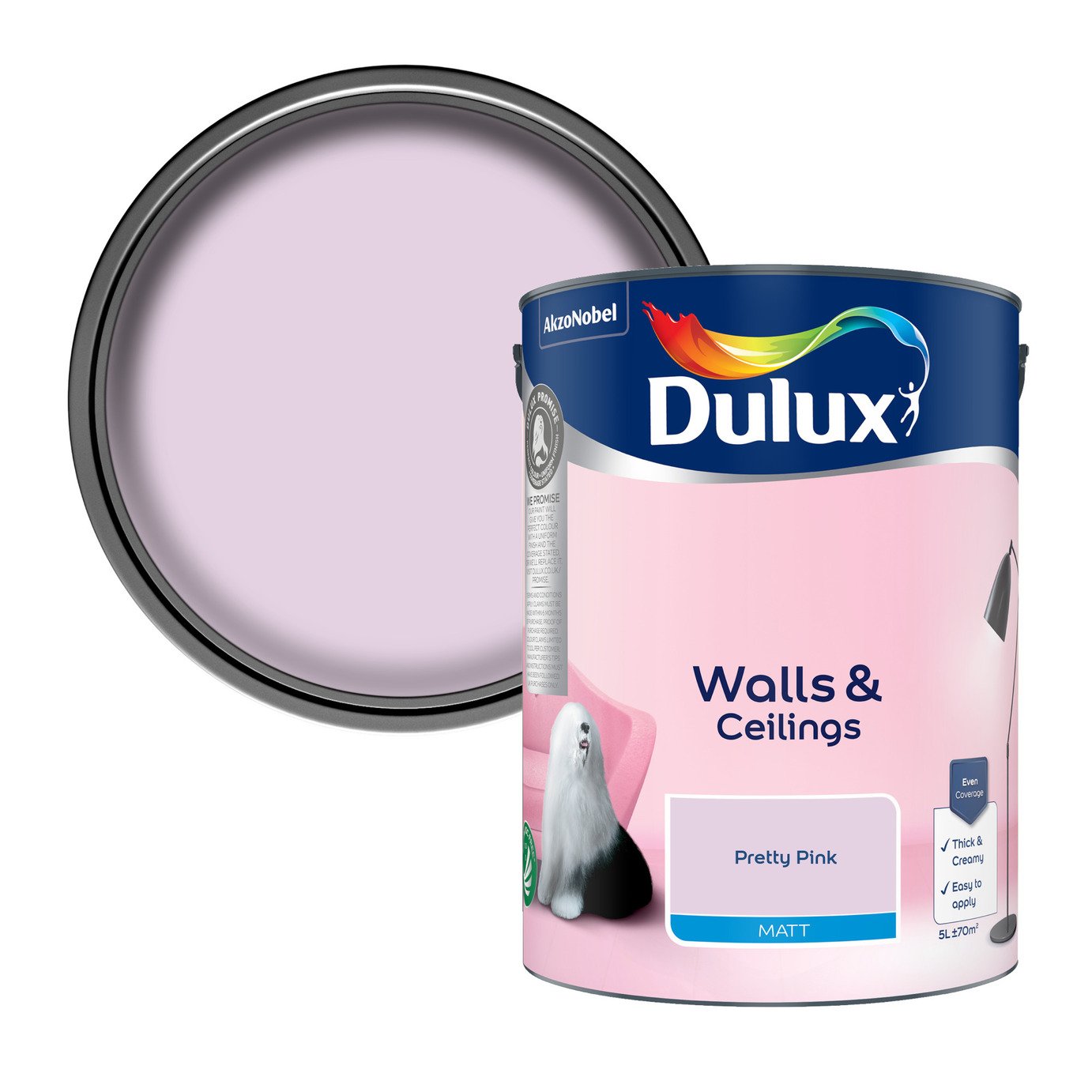 Dulux Walls & Ceilings Matt Pretty Pink - 5L