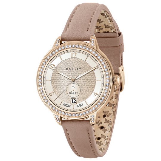 Radley Stone Set Dial Pink Leather Strap Calling Smart Watch