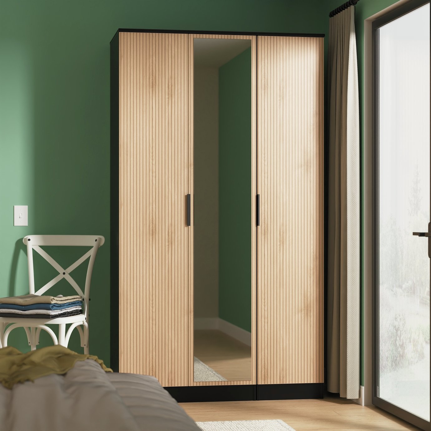 Livara ReadyAssembled Tofino 3 Door Mirror Wardrobe-BlackOak