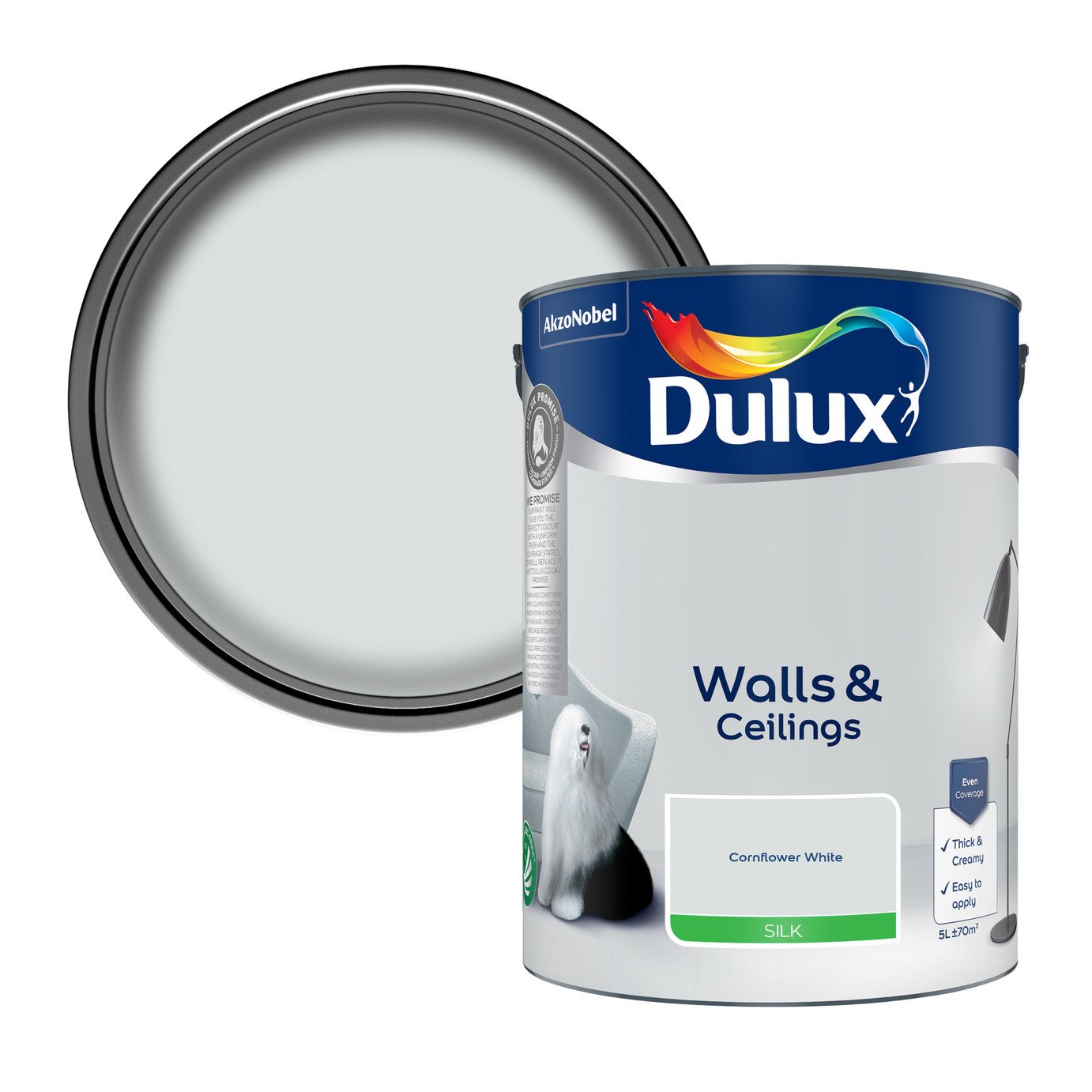 Dulux Walls & Ceilings Silk Paint Cornflower White - 5L