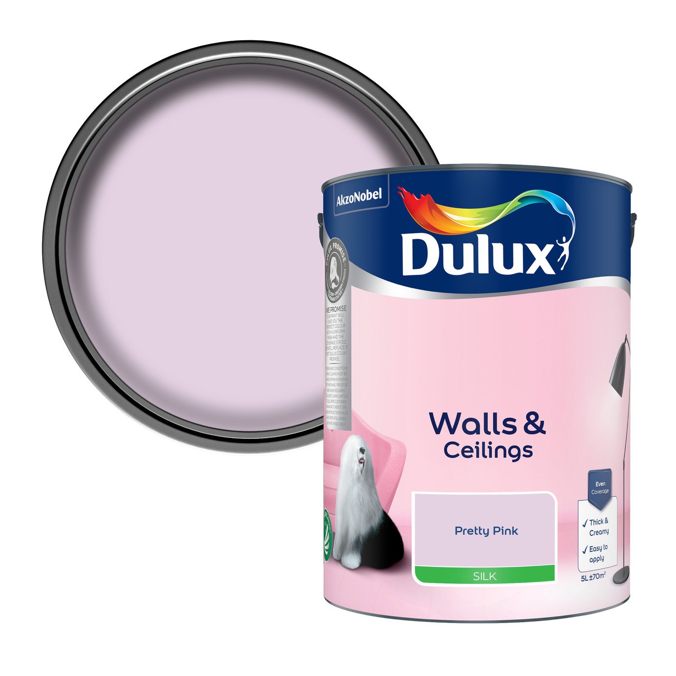 Dulux Walls & Ceilings Silk Paint Pretty Pink - 5L